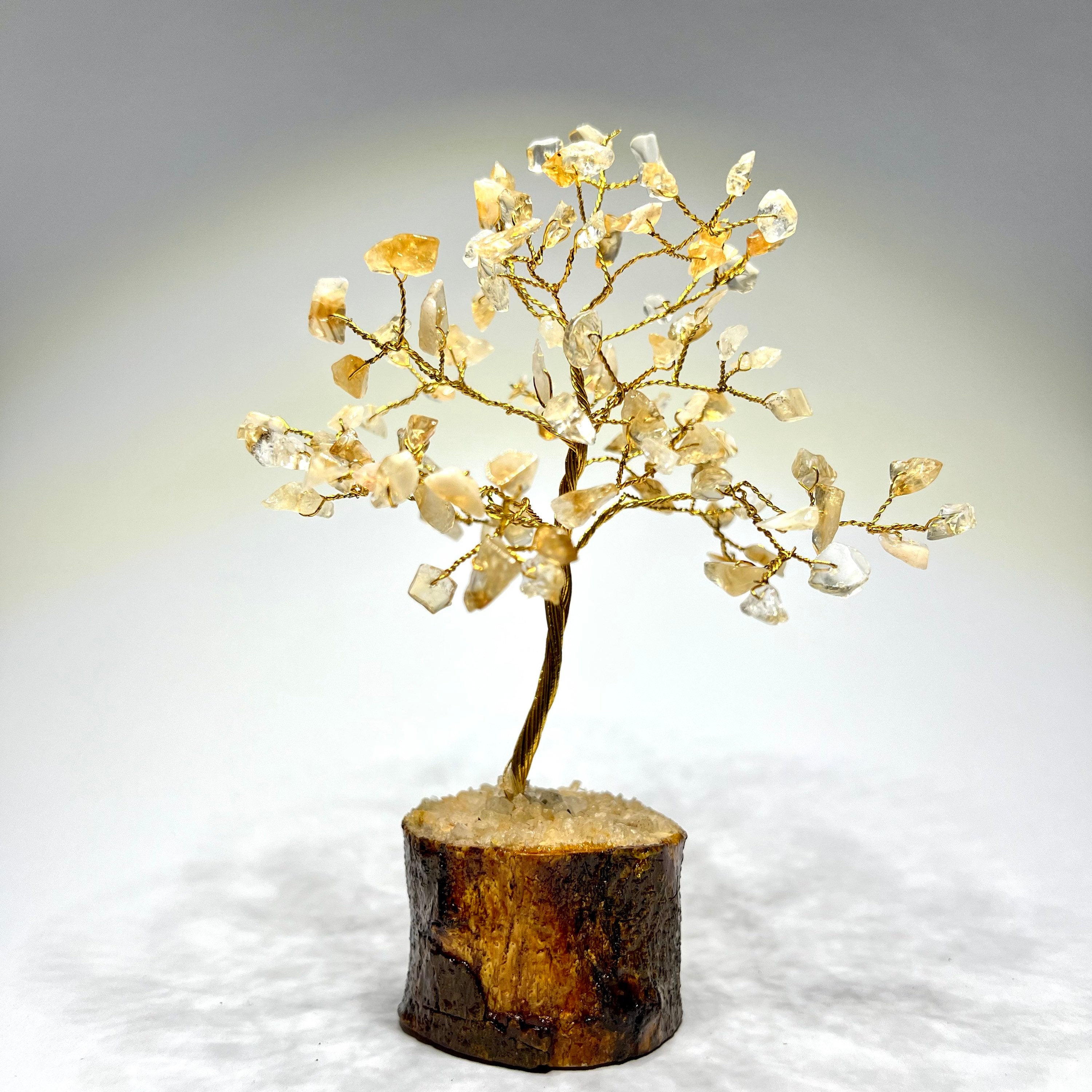 Citrine Crystal Tree: Gemstone Chips on Natural Wood Base