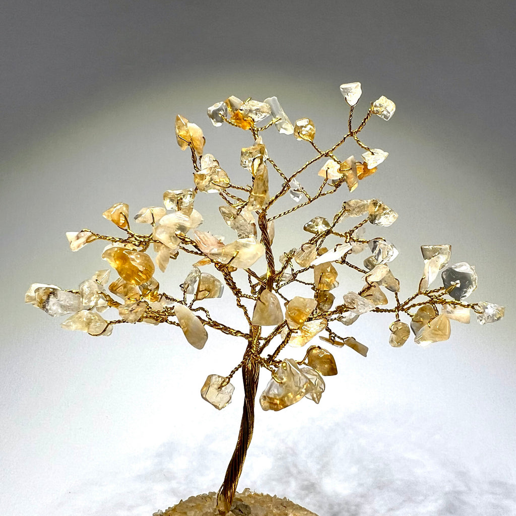 Citrine Crystal Tree: Gemstone Chips on Natural Wood Base