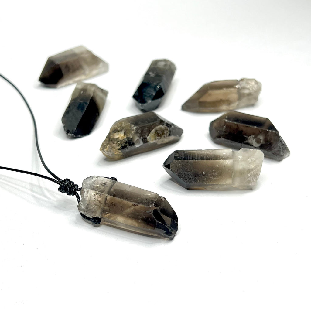 Smoky Quartz Point Necklace: Adjustable Cord Crystal Pendant