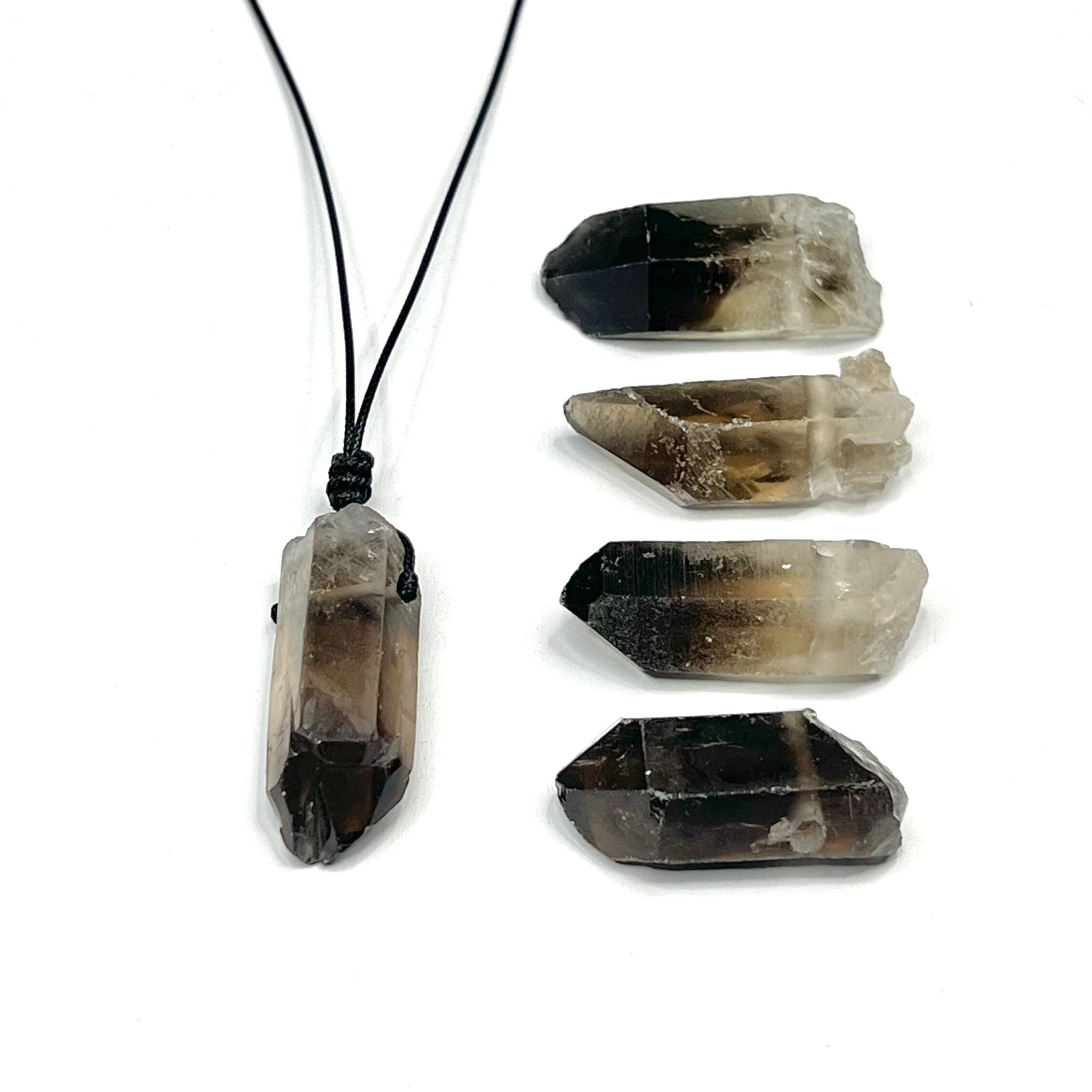 Smoky Quartz Point Necklace: Adjustable Cord Crystal Pendant