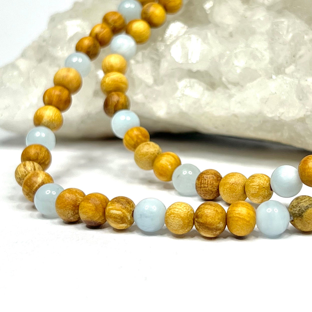 Palo Santo Wood Necklace With Aquamarine Beads