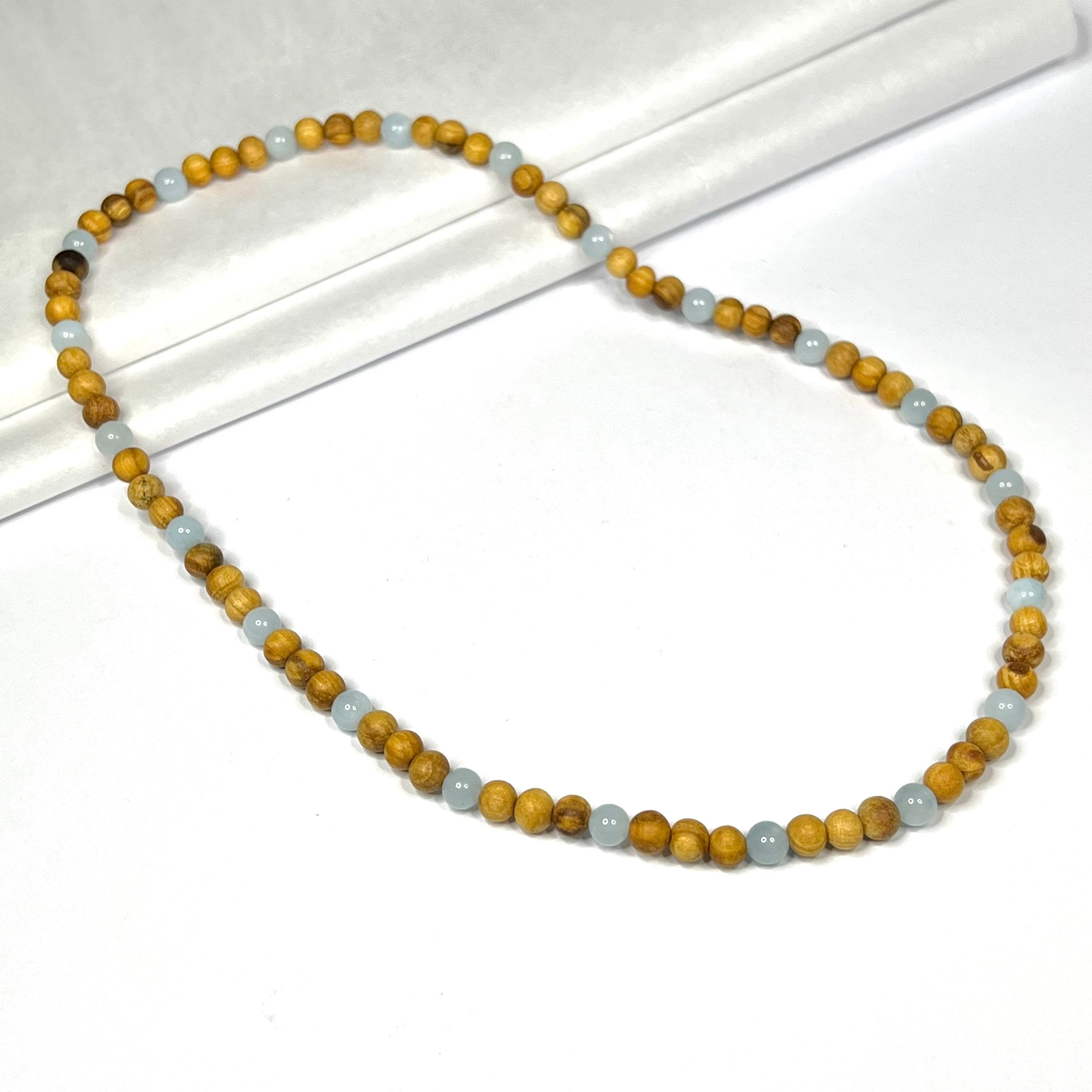 Palo Santo Wood Necklace With Aquamarine Beads