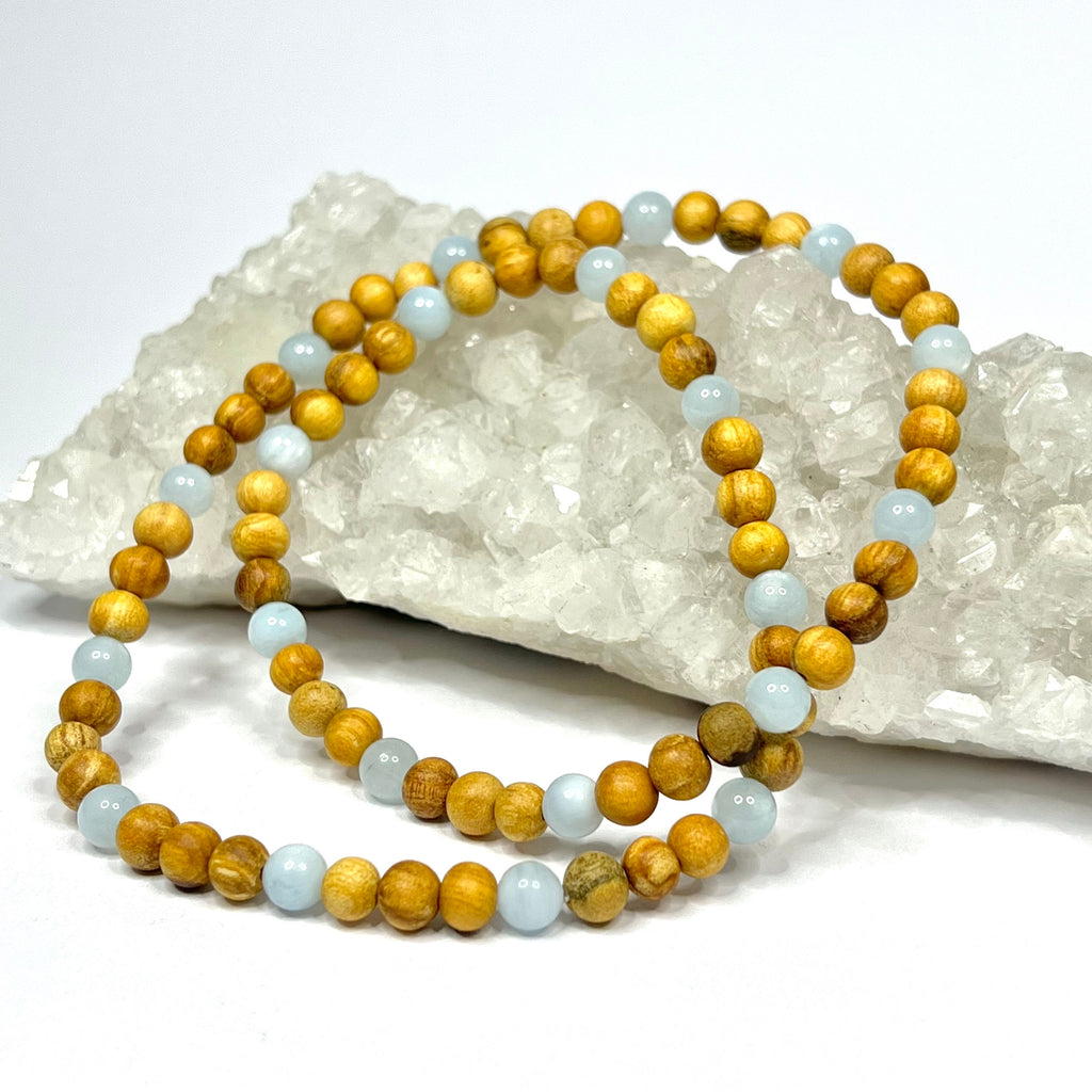 Palo Santo Wood Necklace With Aquamarine Beads
