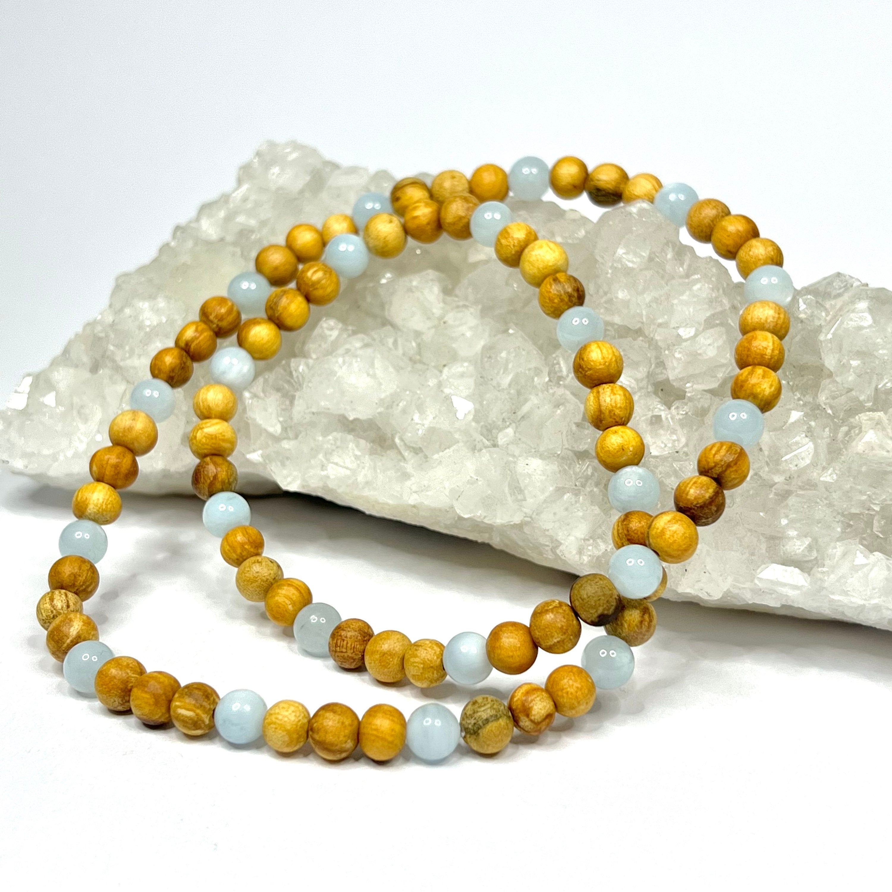 Palo Santo Wood Necklace With Aquamarine Beads