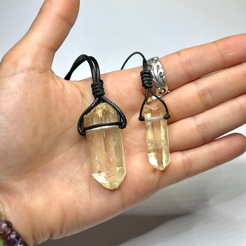 Natural Citrine Crystal Necklace | Handmade Black Cord Pendant Necklace
