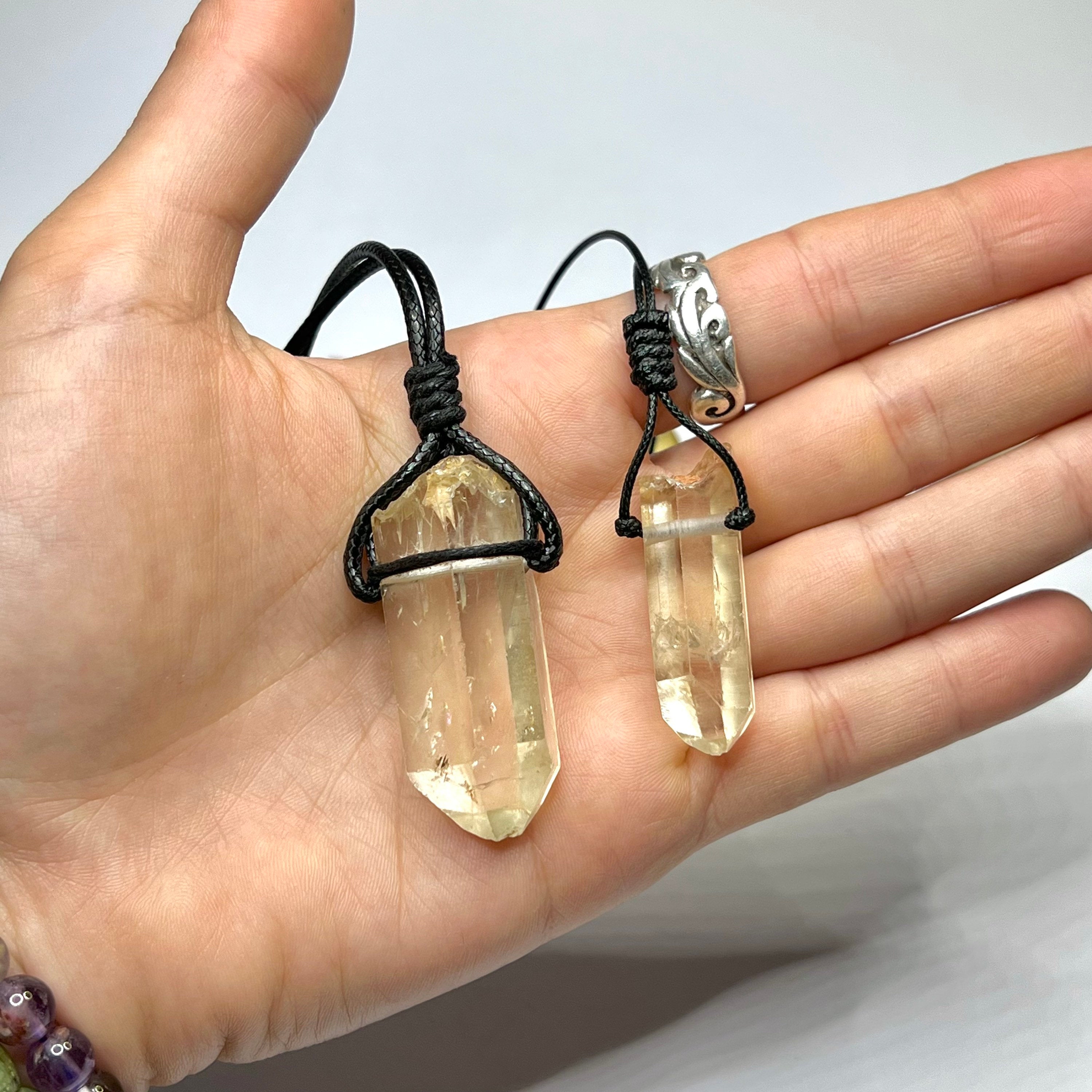 Natural Citrine Crystal Necklace | Handmade Black Cord Pendant Necklace
