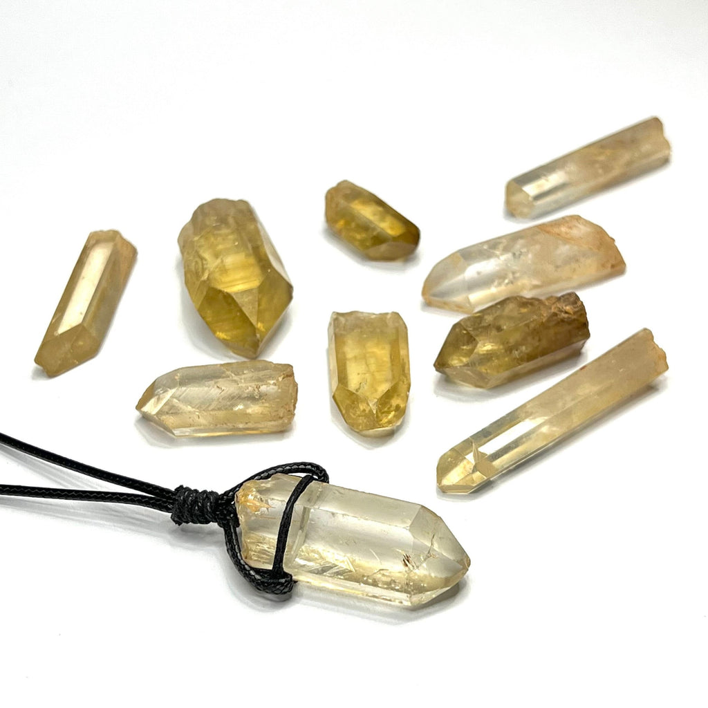 Natural Citrine Crystal Necklace | Handmade Black Cord Pendant Necklace