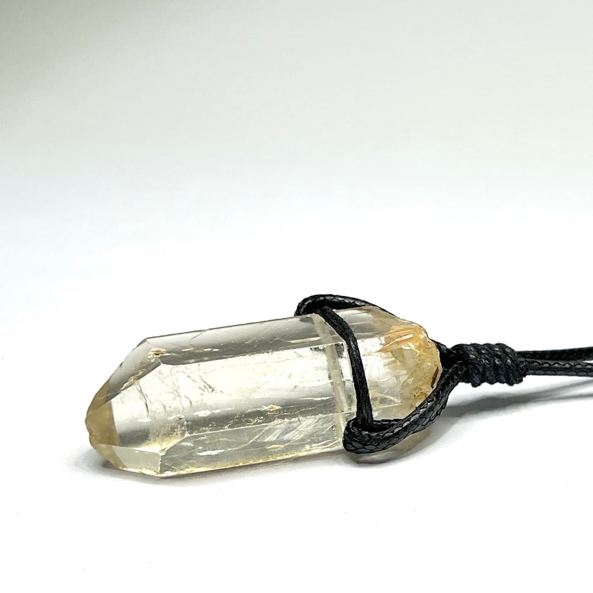 Natural Citrine Crystal Necklace | Handmade Black Cord Pendant Necklace