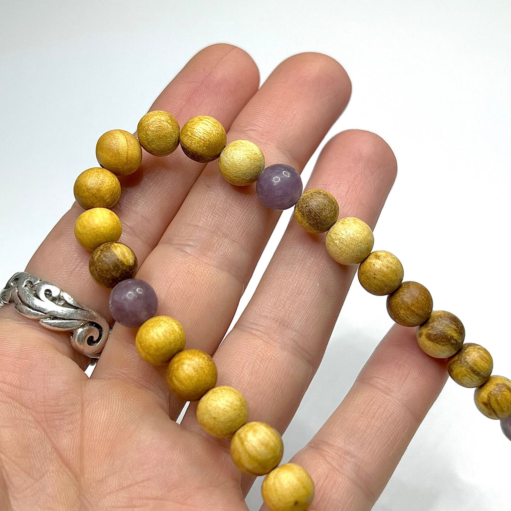 Palo Santo Wood Necklace With Lepidolite Beads