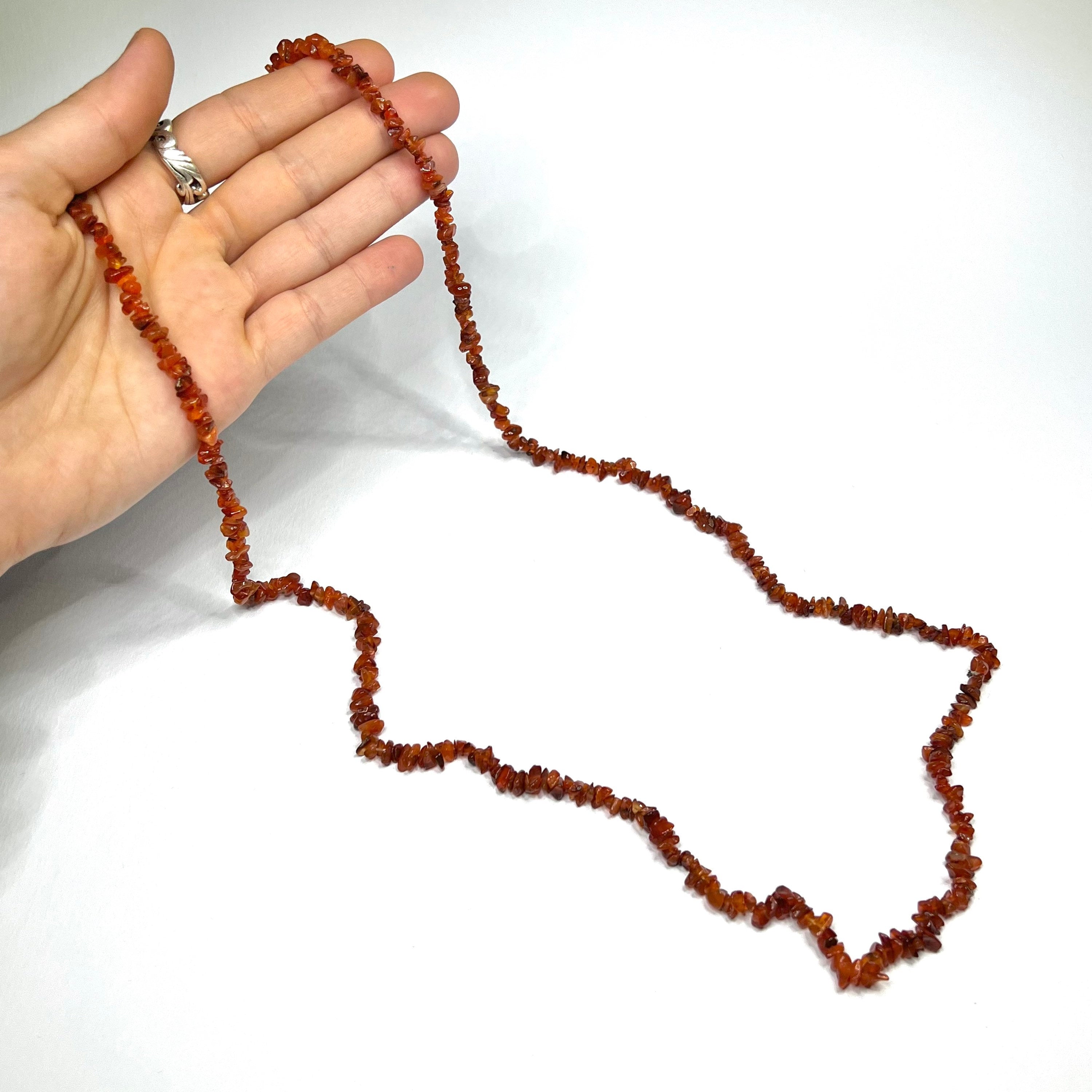 Handmade Gemstone Chips Necklace: 30 Inch Crystal Beaded Necklace