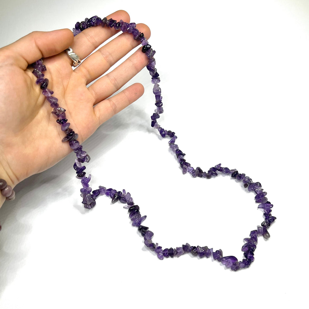 Handmade Gemstone Chips Necklace: 30 Inch Crystal Beaded Necklace