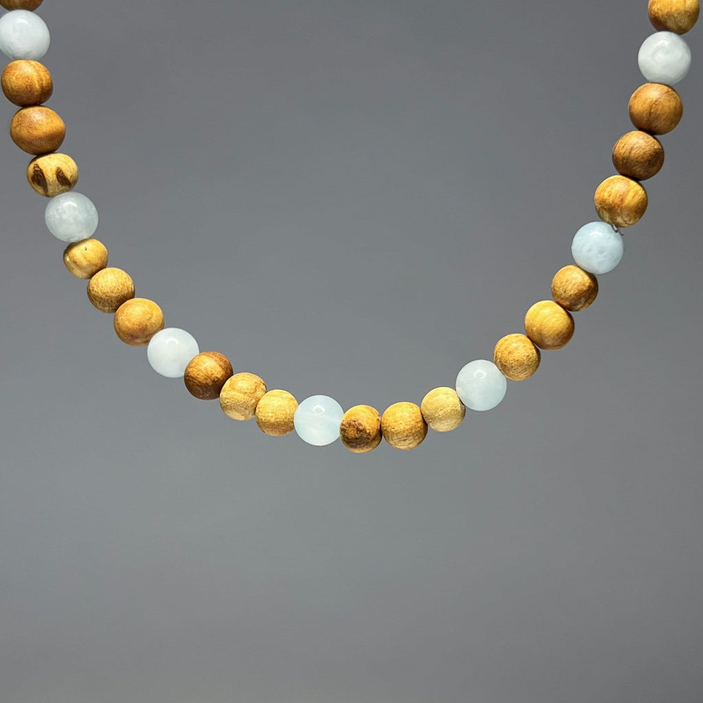 Palo Santo Wood Necklace With Aquamarine Beads