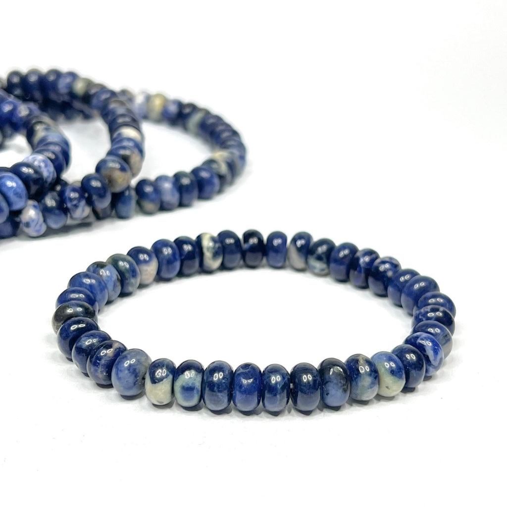Sodalite Rondelle Beaded Bracelet - 8mm Gemstone Stretch Bracelet