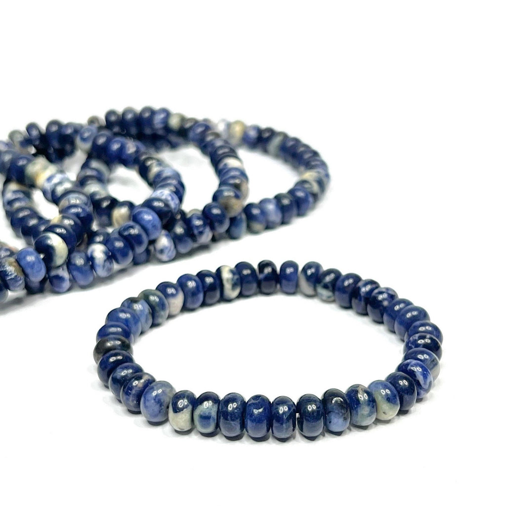 Sodalite Rondelle Beaded Bracelet - 8mm Gemstone Stretch Bracelet