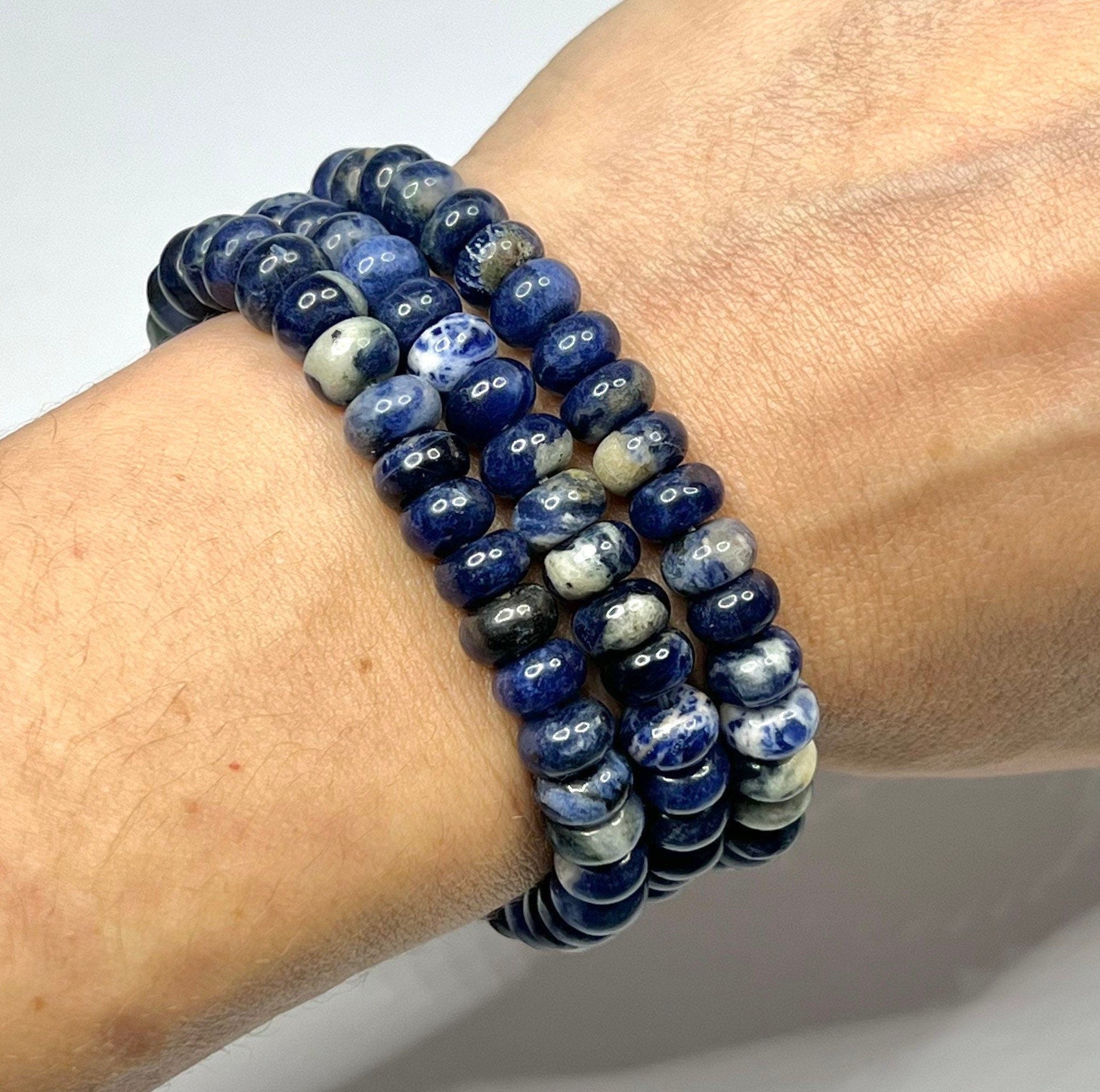 Sodalite Rondelle Beaded Bracelet - 8mm Gemstone Stretch Bracelet