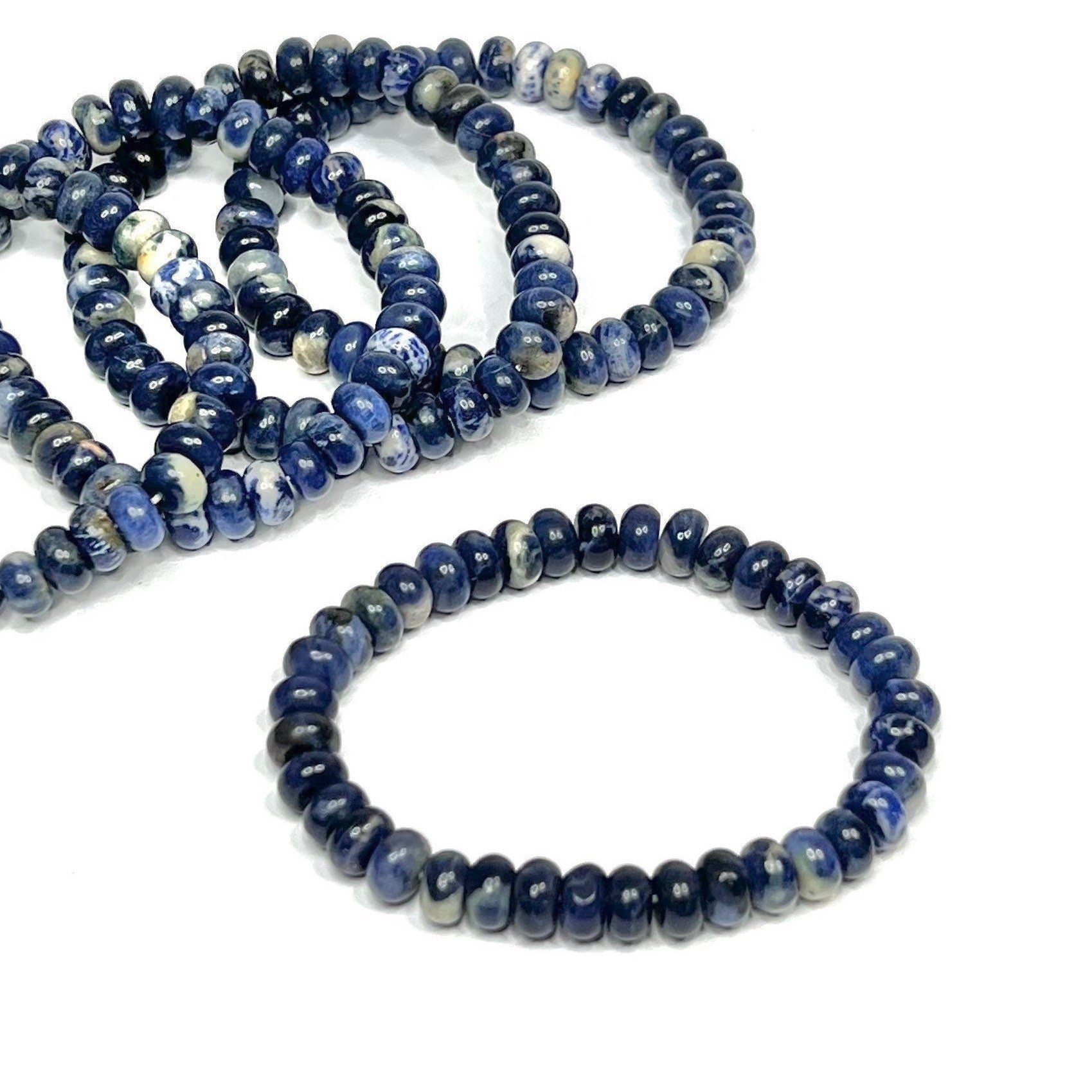 Sodalite Rondelle Beaded Bracelet - 8mm Gemstone Stretch Bracelet