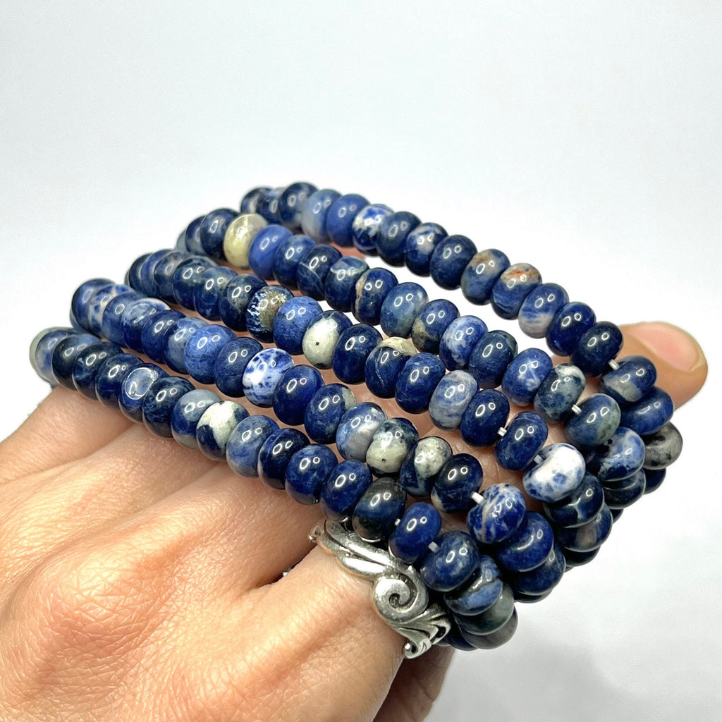 Sodalite Rondelle Beaded Bracelet - 8mm Gemstone Stretch Bracelet