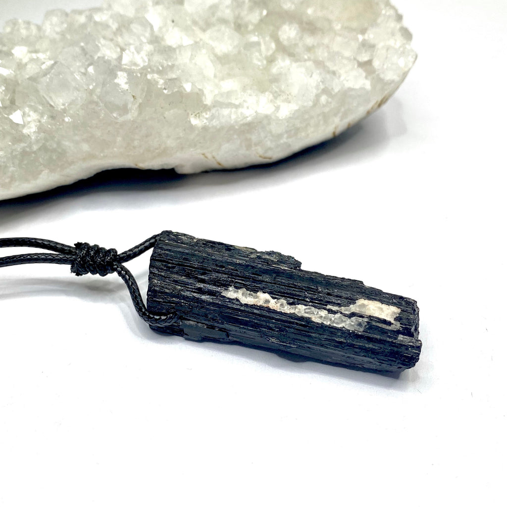 Black Tourmaline Crystal Cord Necklace: 30' Adjustable Gemstone Necklace