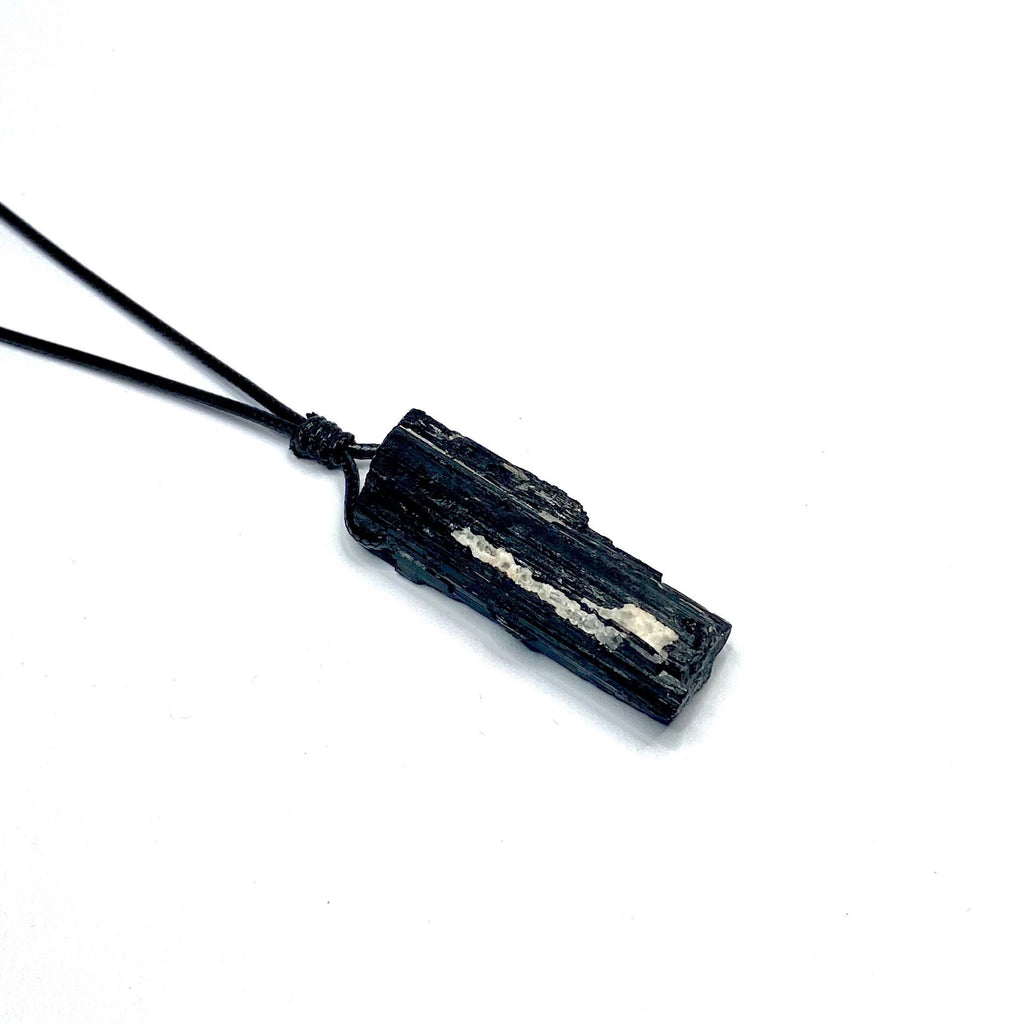Black Tourmaline Crystal Cord Necklace: 30' Adjustable Gemstone Necklace