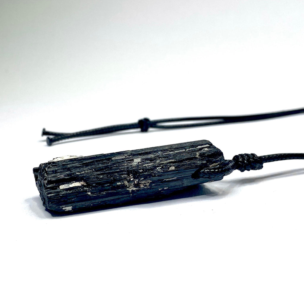 Black Tourmaline Crystal Cord Necklace: 30' Adjustable Gemstone Necklace