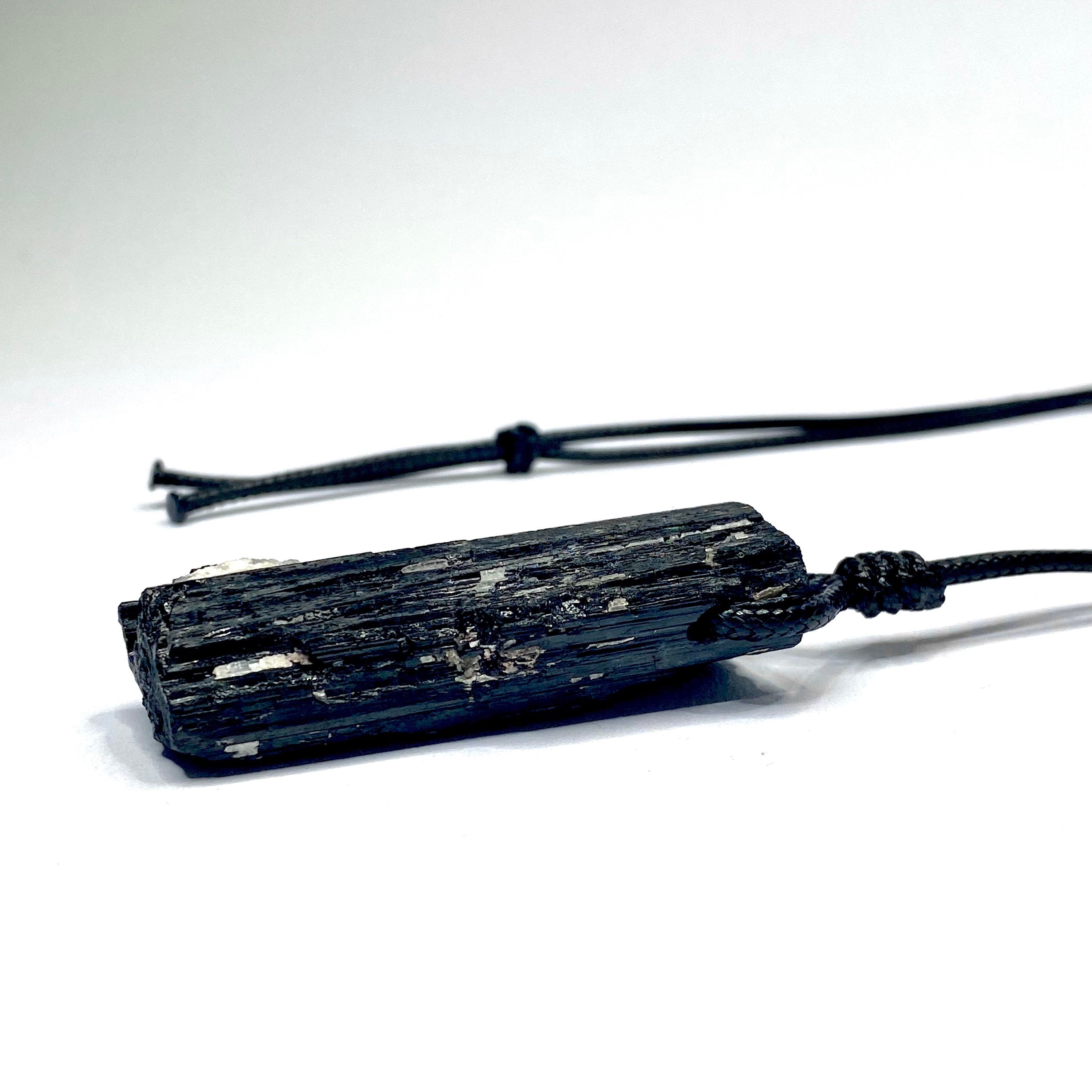 Black Tourmaline Crystal Cord Necklace: 30' Adjustable Gemstone Necklace