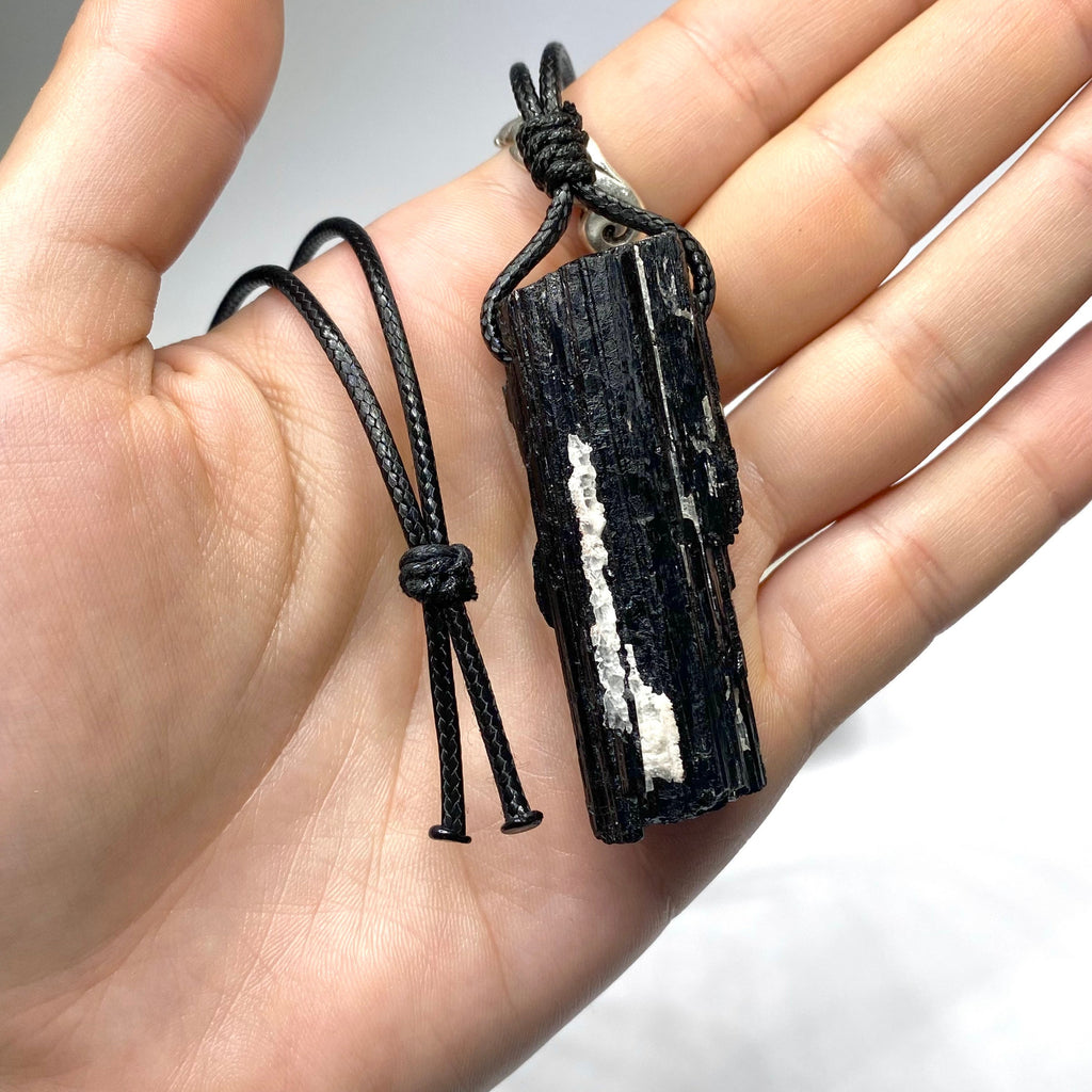 Black Tourmaline Crystal Cord Necklace: 30' Adjustable Gemstone Necklace