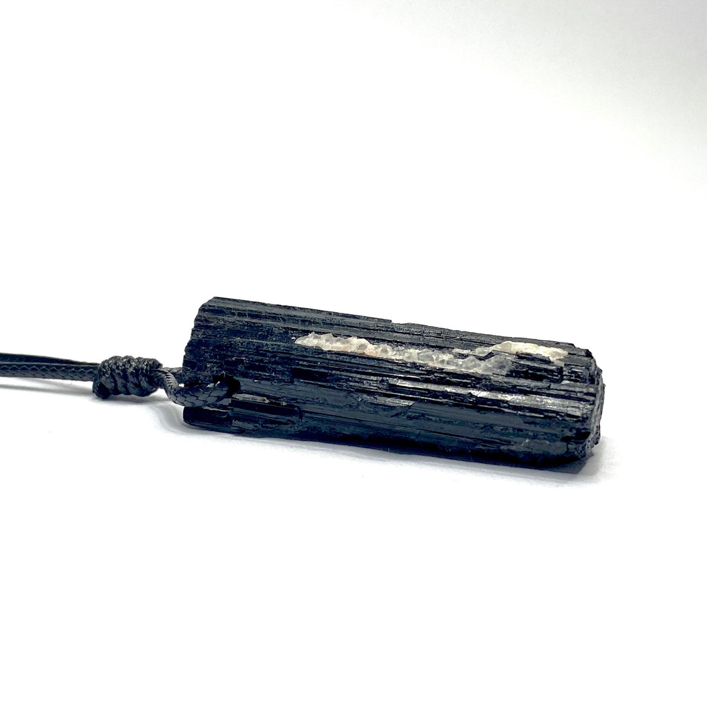 Black Tourmaline Crystal Cord Necklace: 30' Adjustable Gemstone Necklace