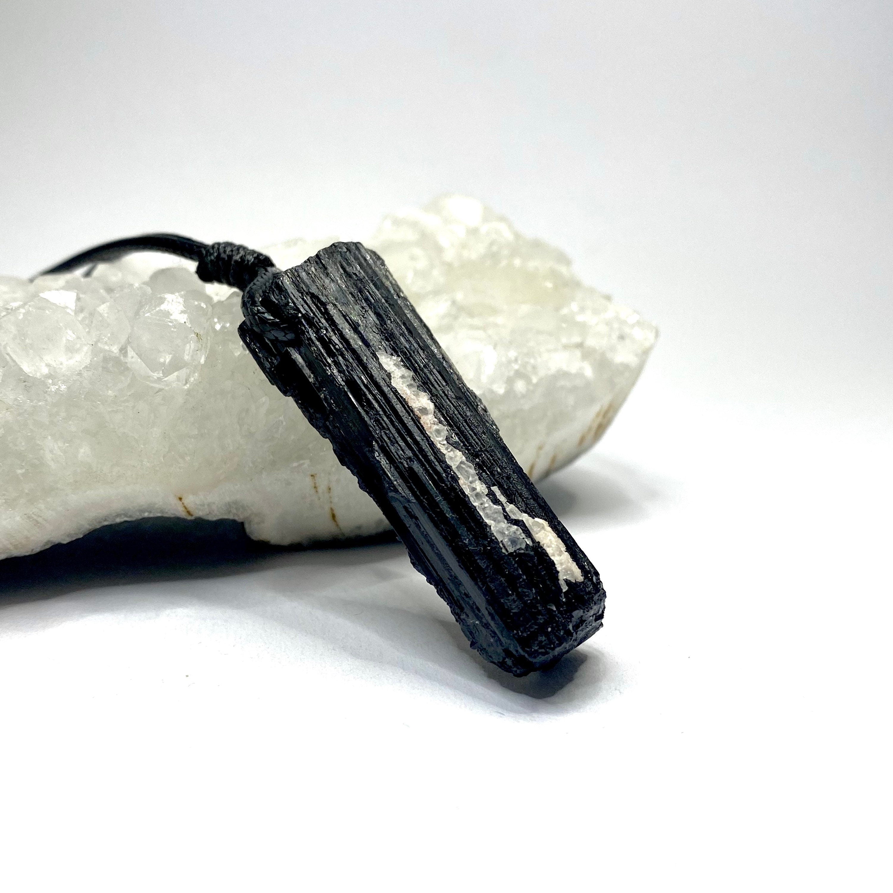 Black Tourmaline Crystal Cord Necklace: 30' Adjustable Gemstone Necklace