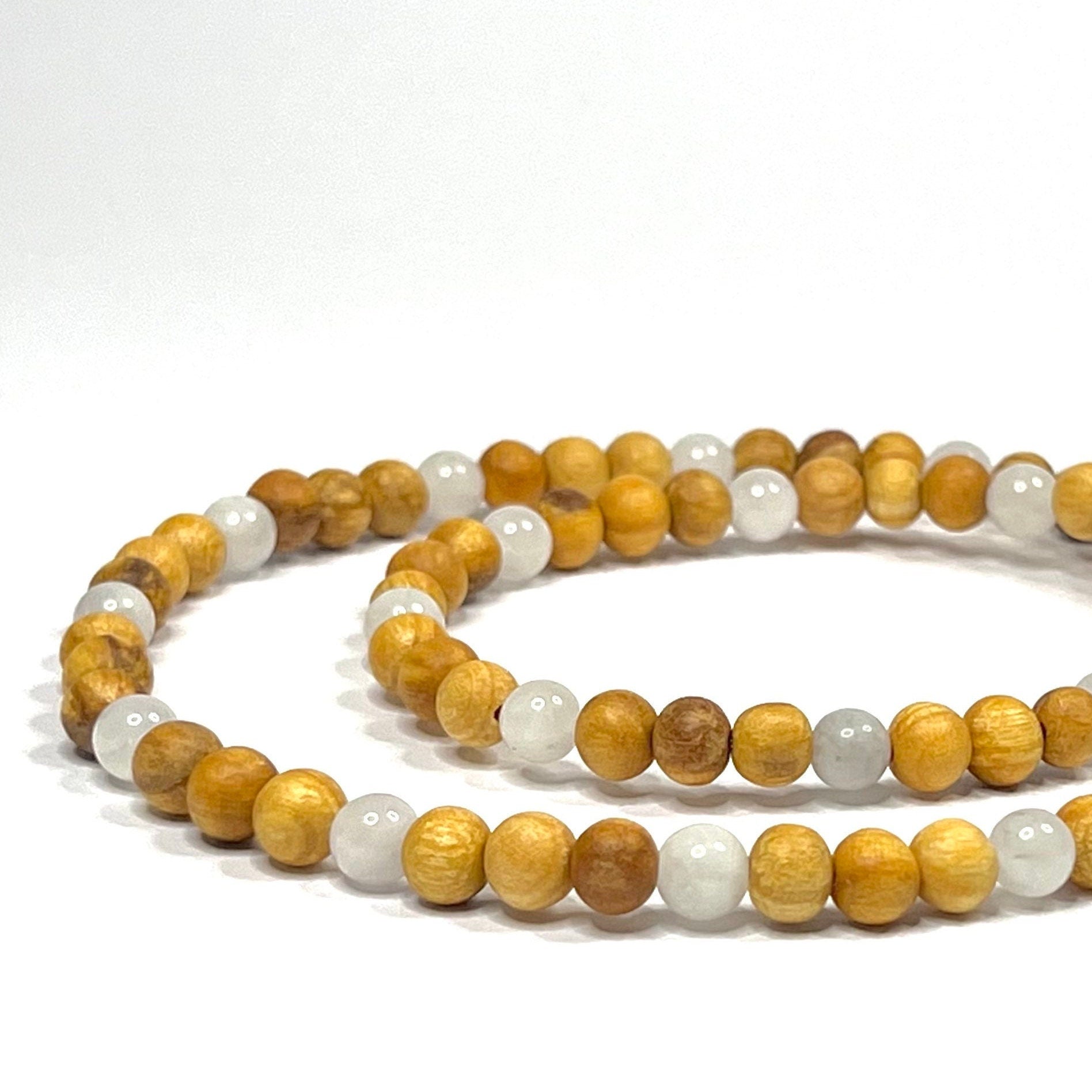 Palo Santo Wood Necklace With Rainbow Moonstone Beads