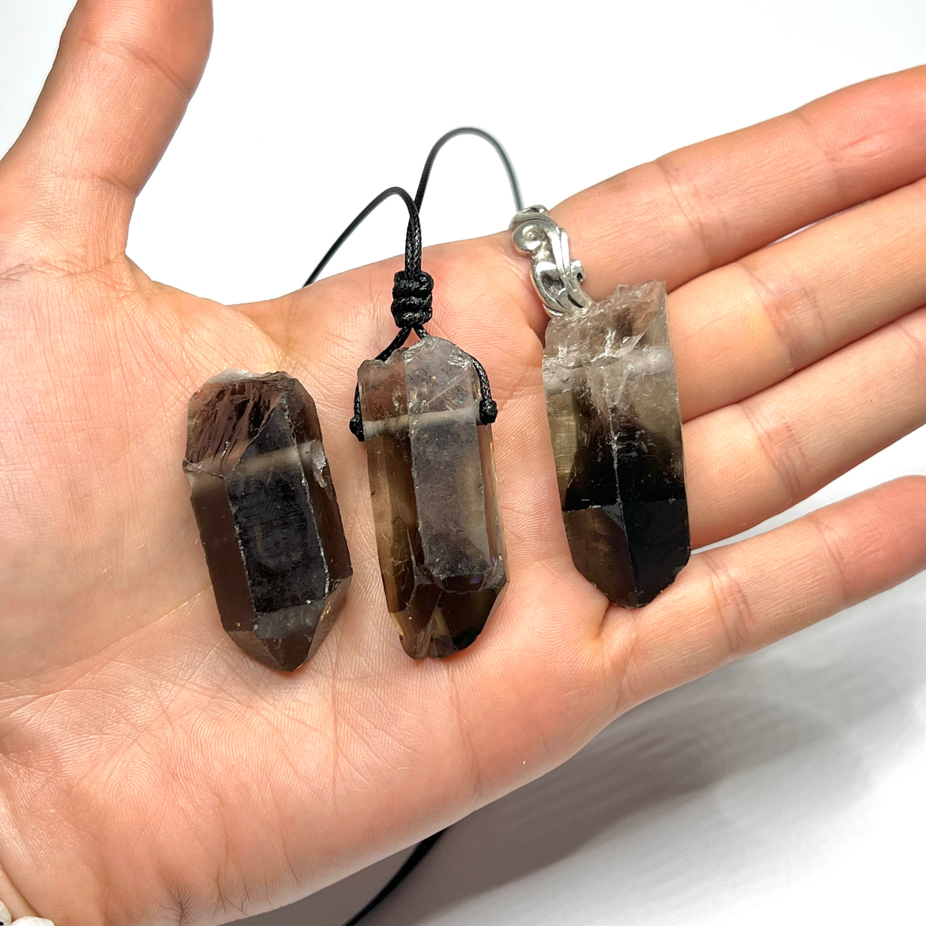 Smoky Quartz Point Necklace: Adjustable Cord Crystal Pendant