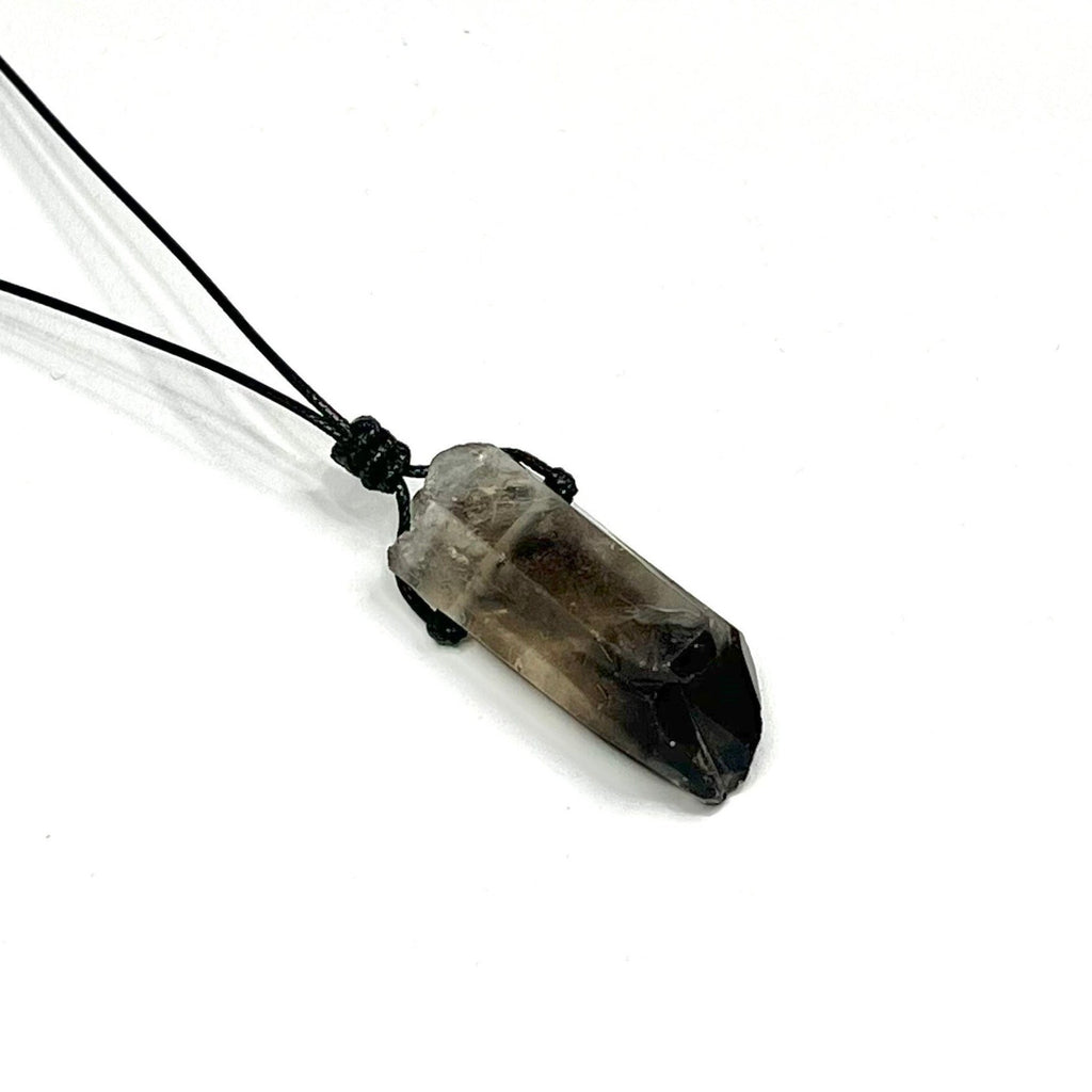 Smoky Quartz Point Necklace: Adjustable Cord Crystal Pendant