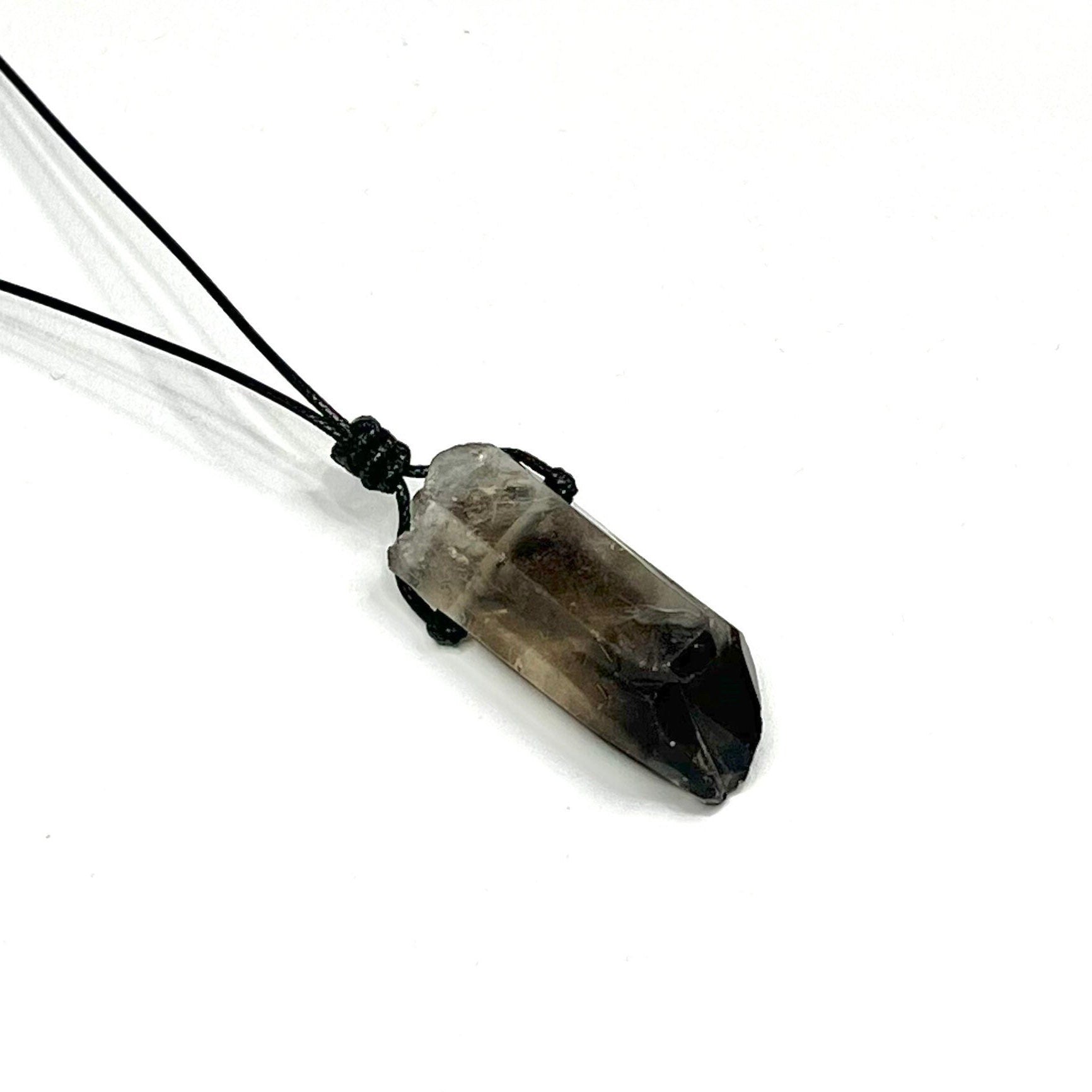 Smoky Quartz Point Necklace: Adjustable Cord Crystal Pendant
