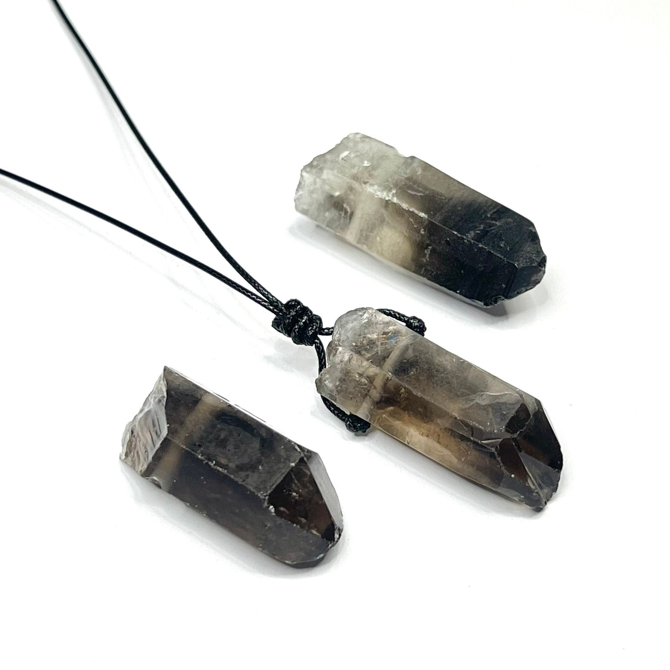 Smoky Quartz Point Necklace: Adjustable Cord Crystal Pendant
