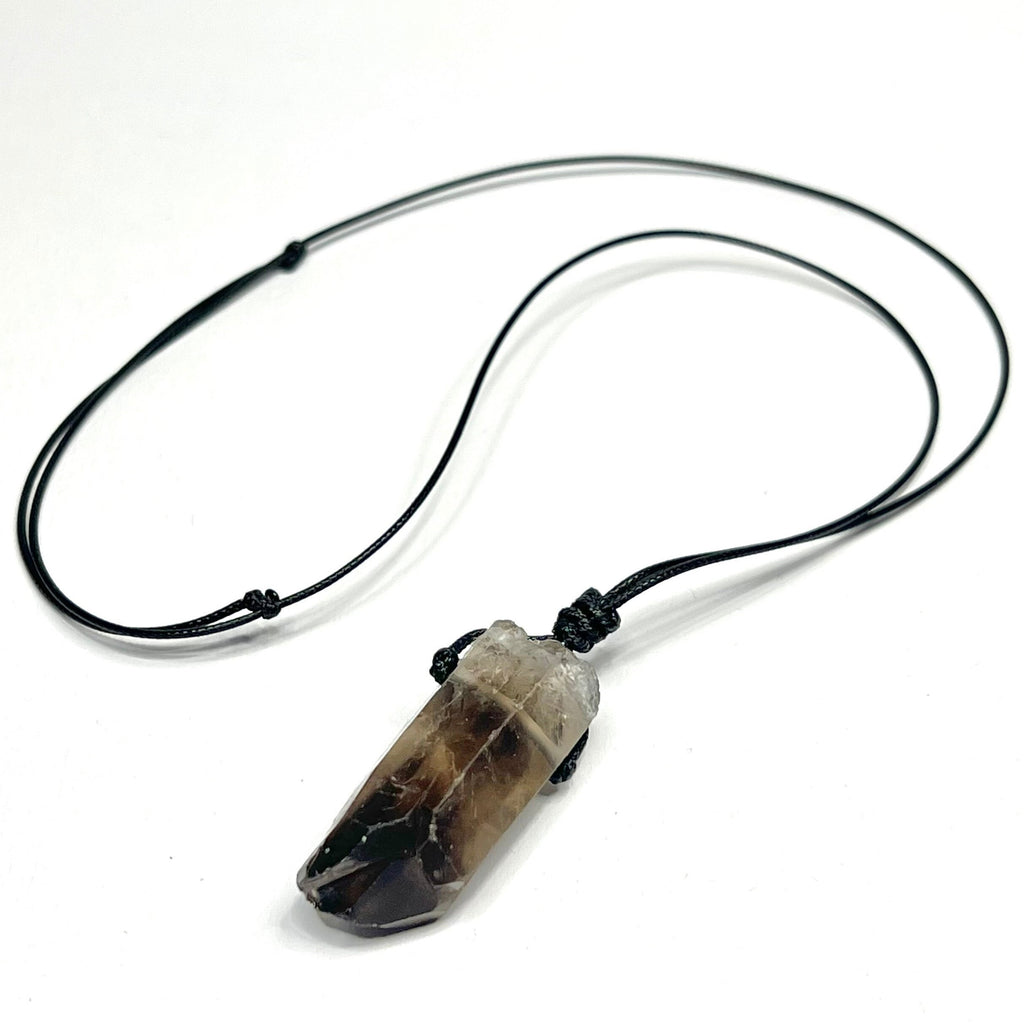 Smoky Quartz Point Necklace: Adjustable Cord Crystal Pendant