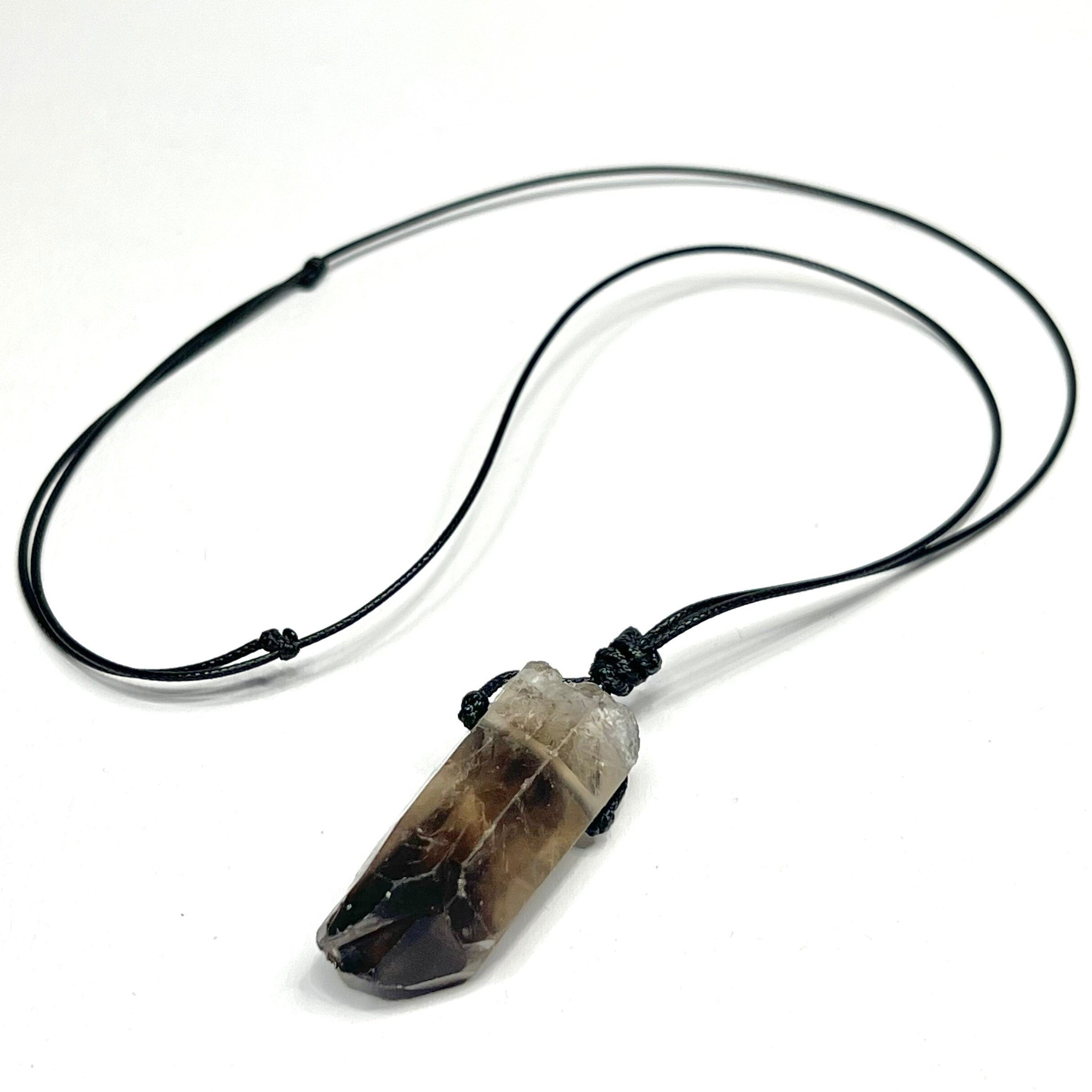 Smoky Quartz Point Necklace: Adjustable Cord Crystal Pendant
