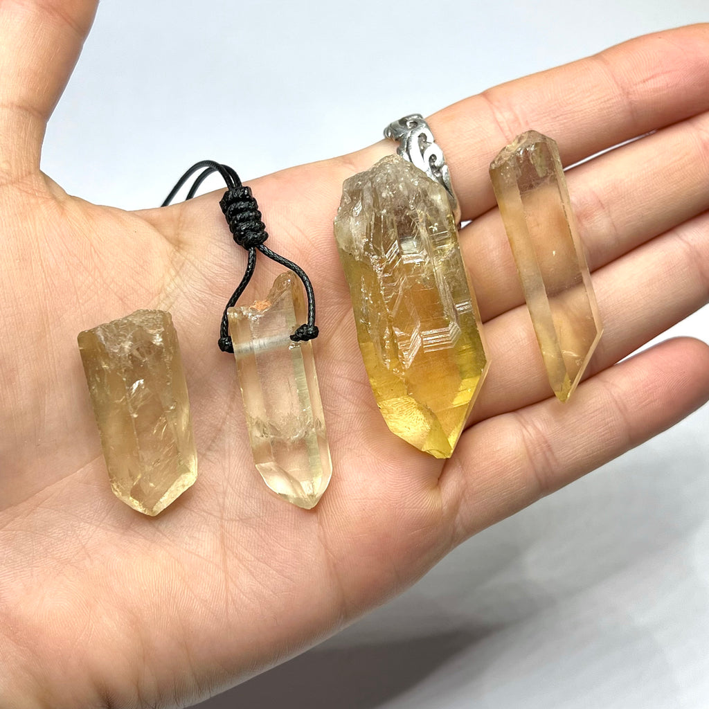 Natural Citrine Crystal Necklace | Handmade Black Cord Pendant Necklace