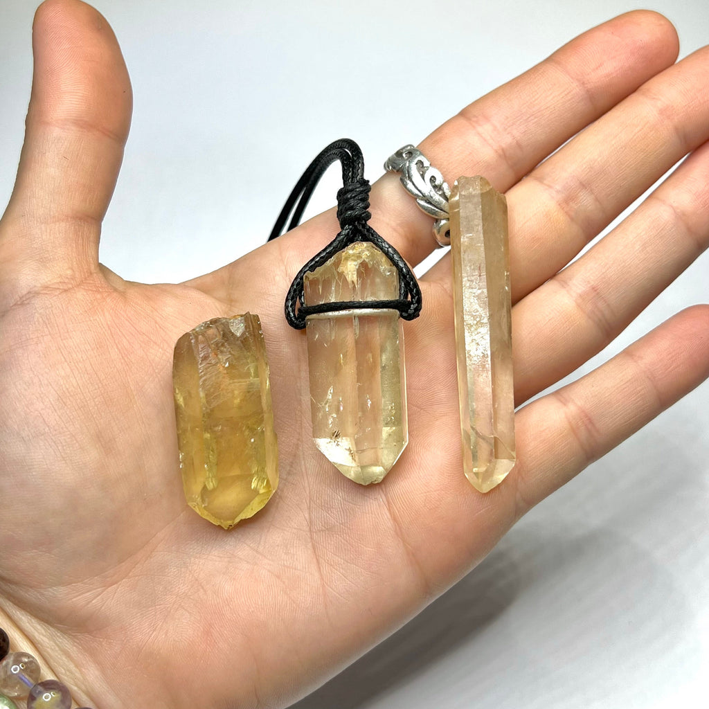 Natural Citrine Crystal Necklace | Handmade Black Cord Pendant Necklace