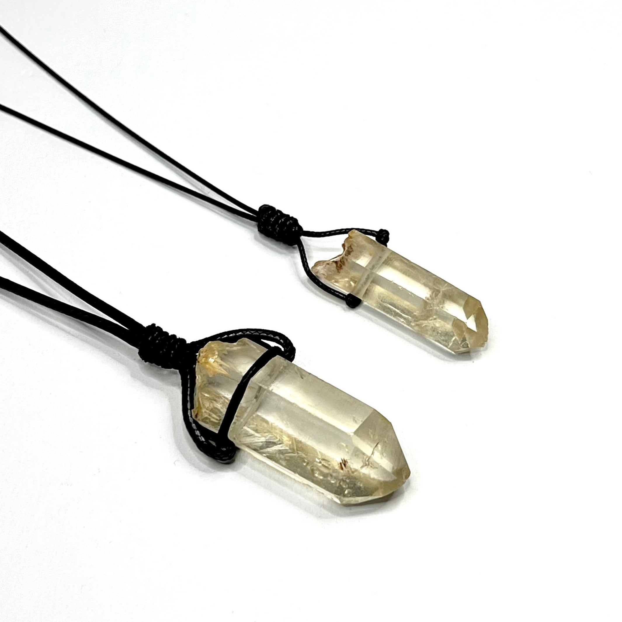 Natural Citrine Crystal Necklace | Handmade Black Cord Pendant Necklace
