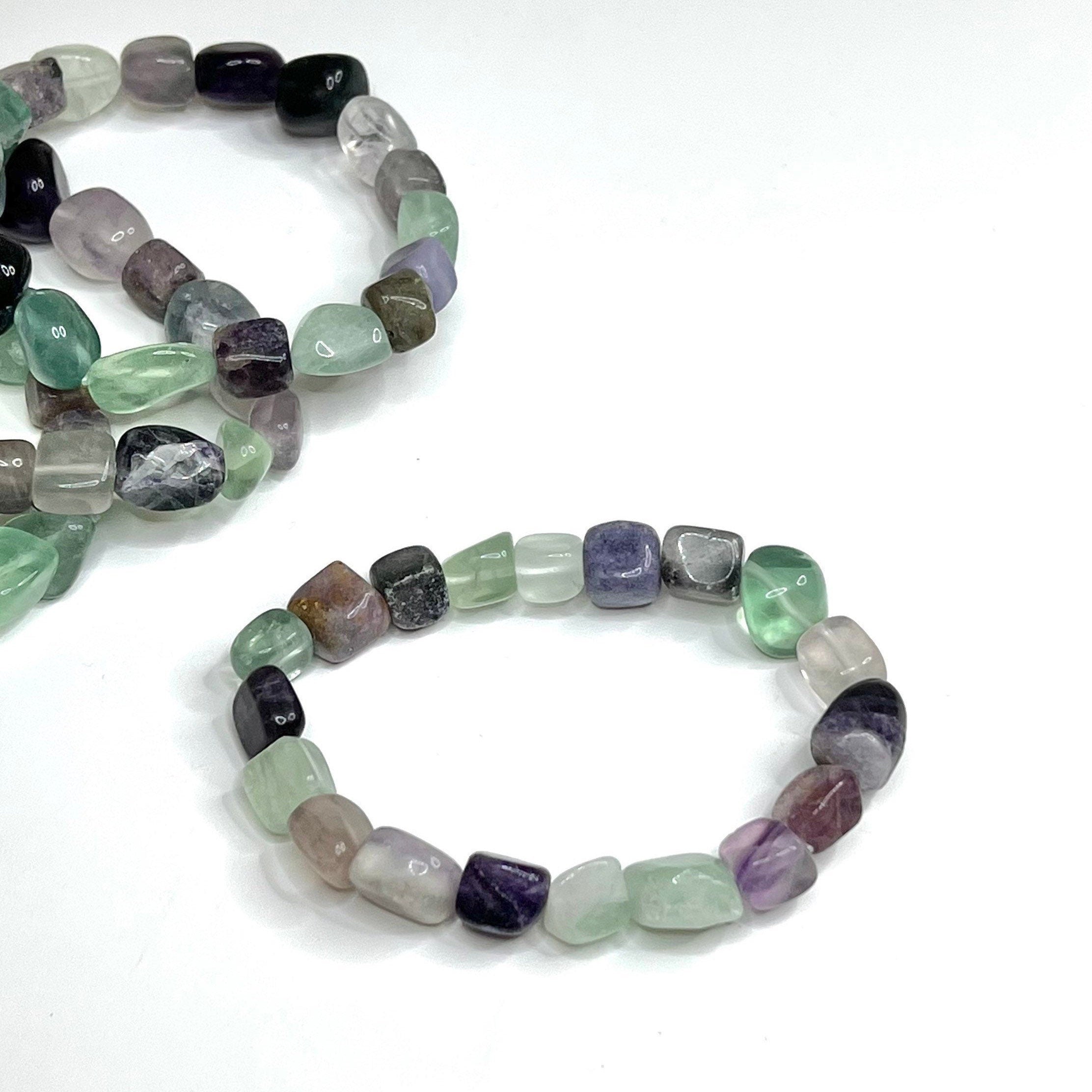 Rainbow Fluorite Crystal Bracelet, Tumbled Gemstone Beaded Bracelet