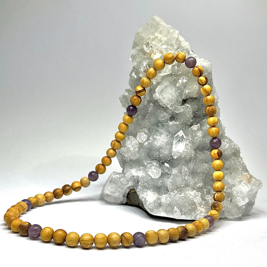 Palo Santo Wood Necklace With Lepidolite Beads