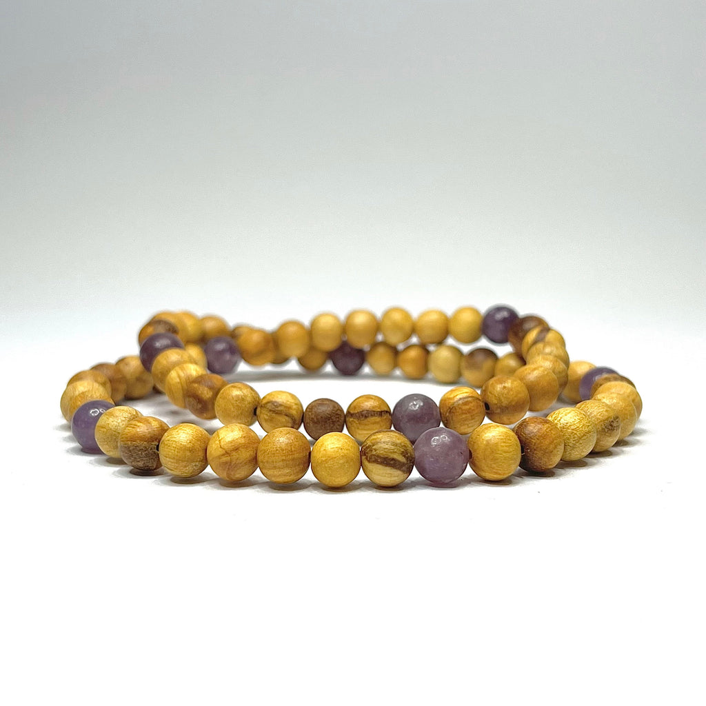 Palo Santo Wood Necklace With Lepidolite Beads