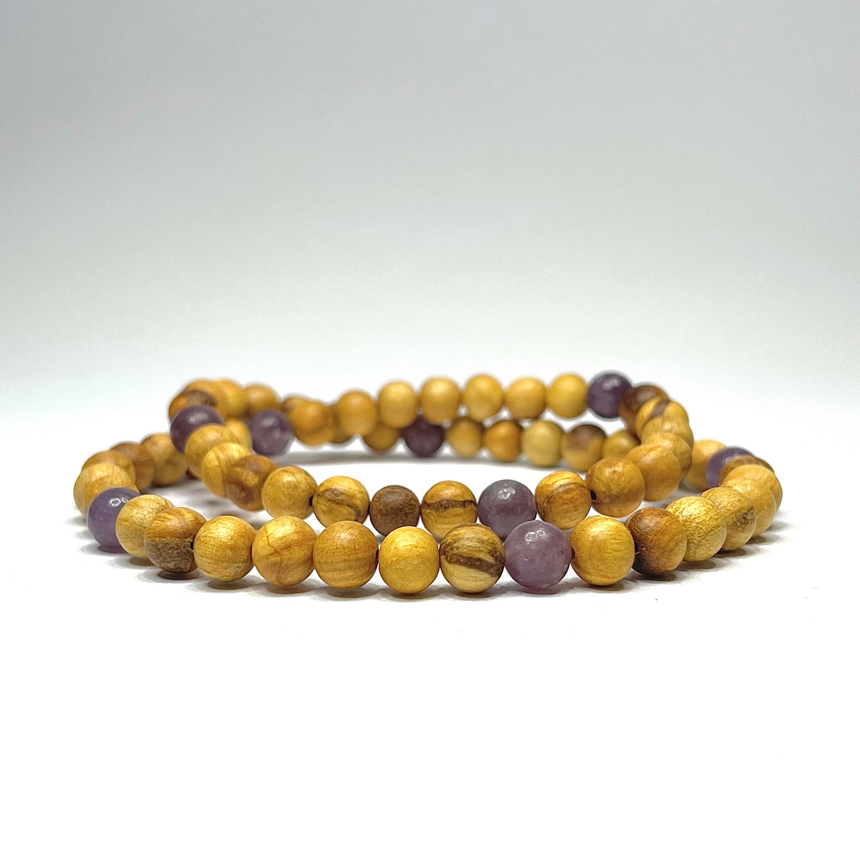 Palo Santo Wood Necklace With Lepidolite Beads