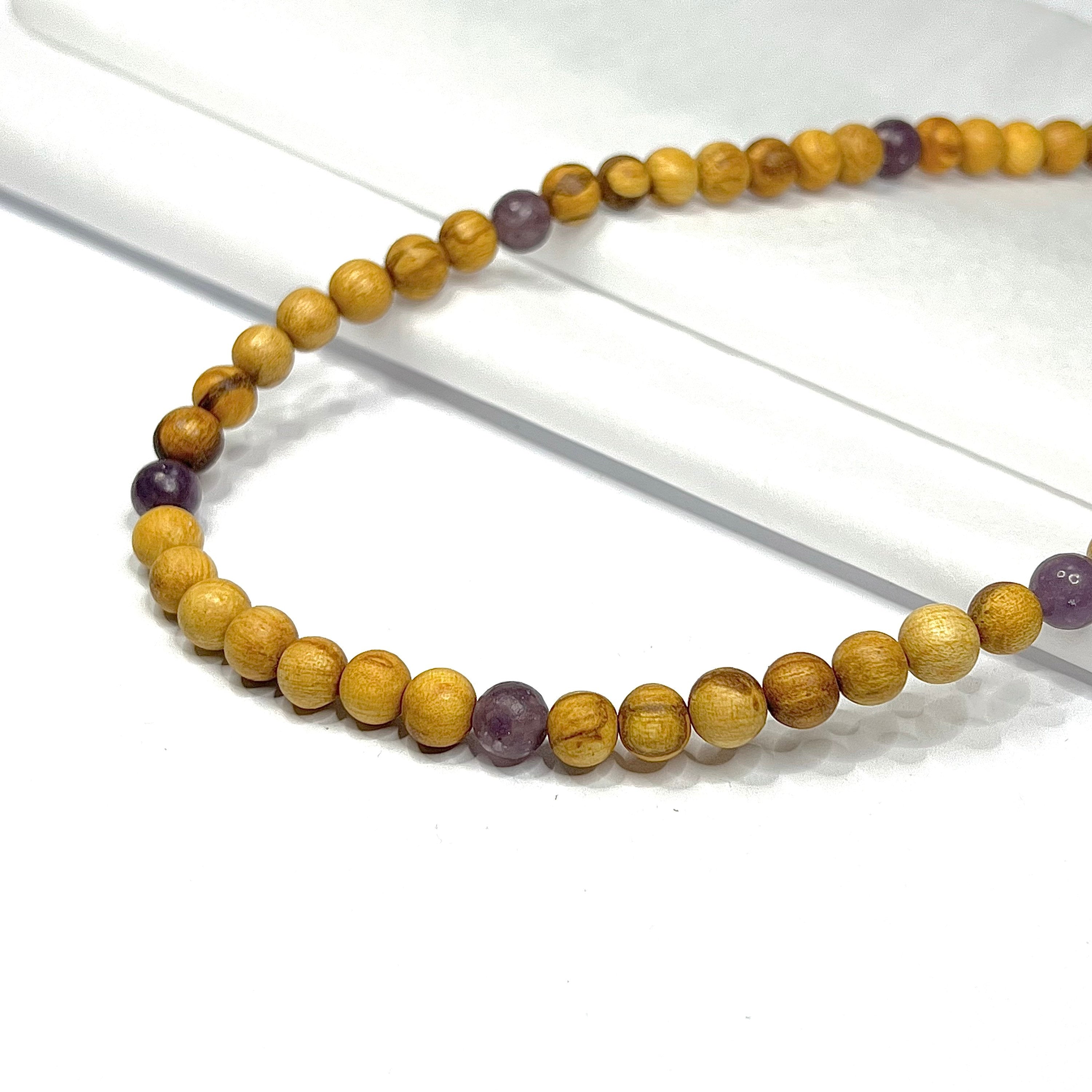 Palo Santo Wood Necklace With Lepidolite Beads