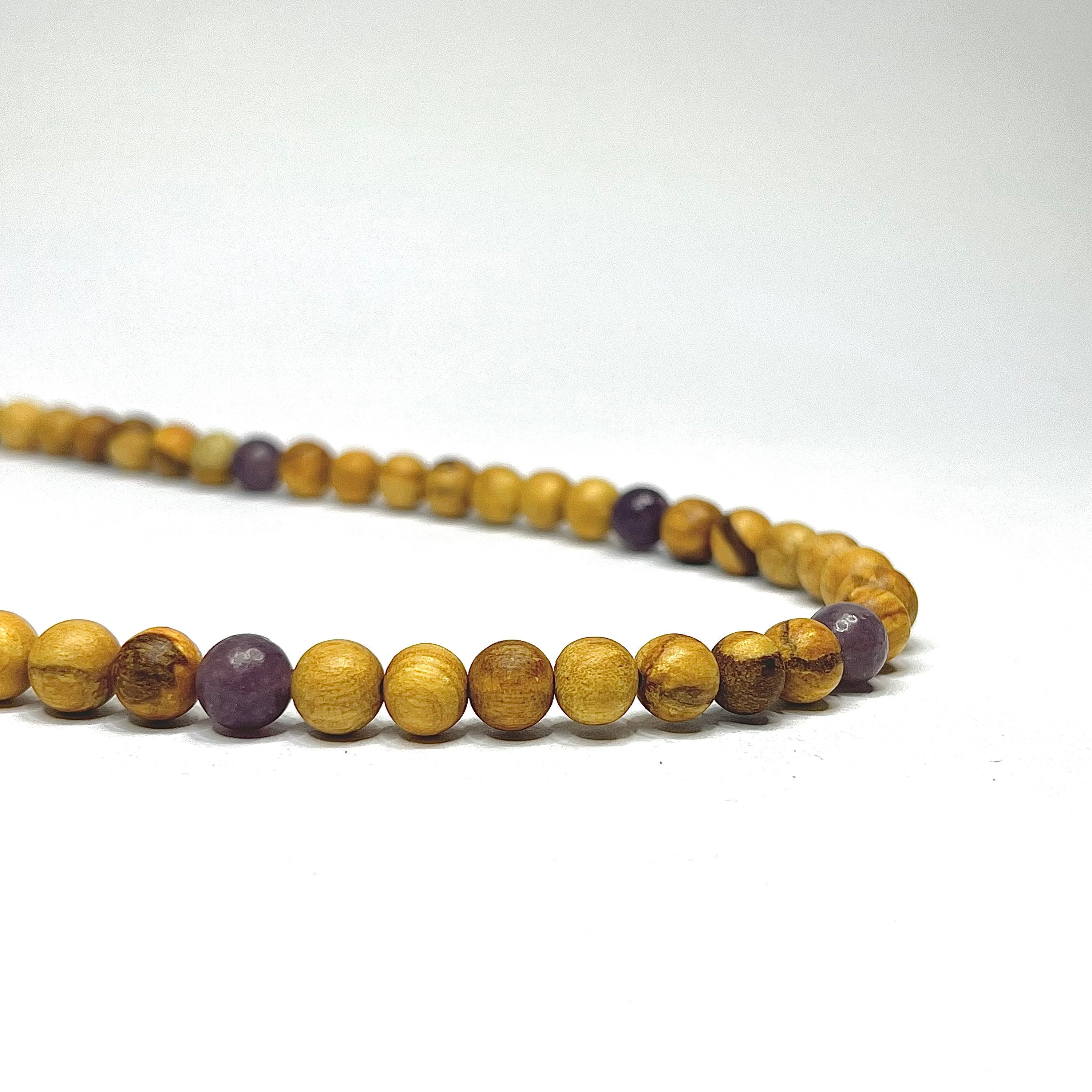 Palo Santo Wood Necklace With Lepidolite Beads