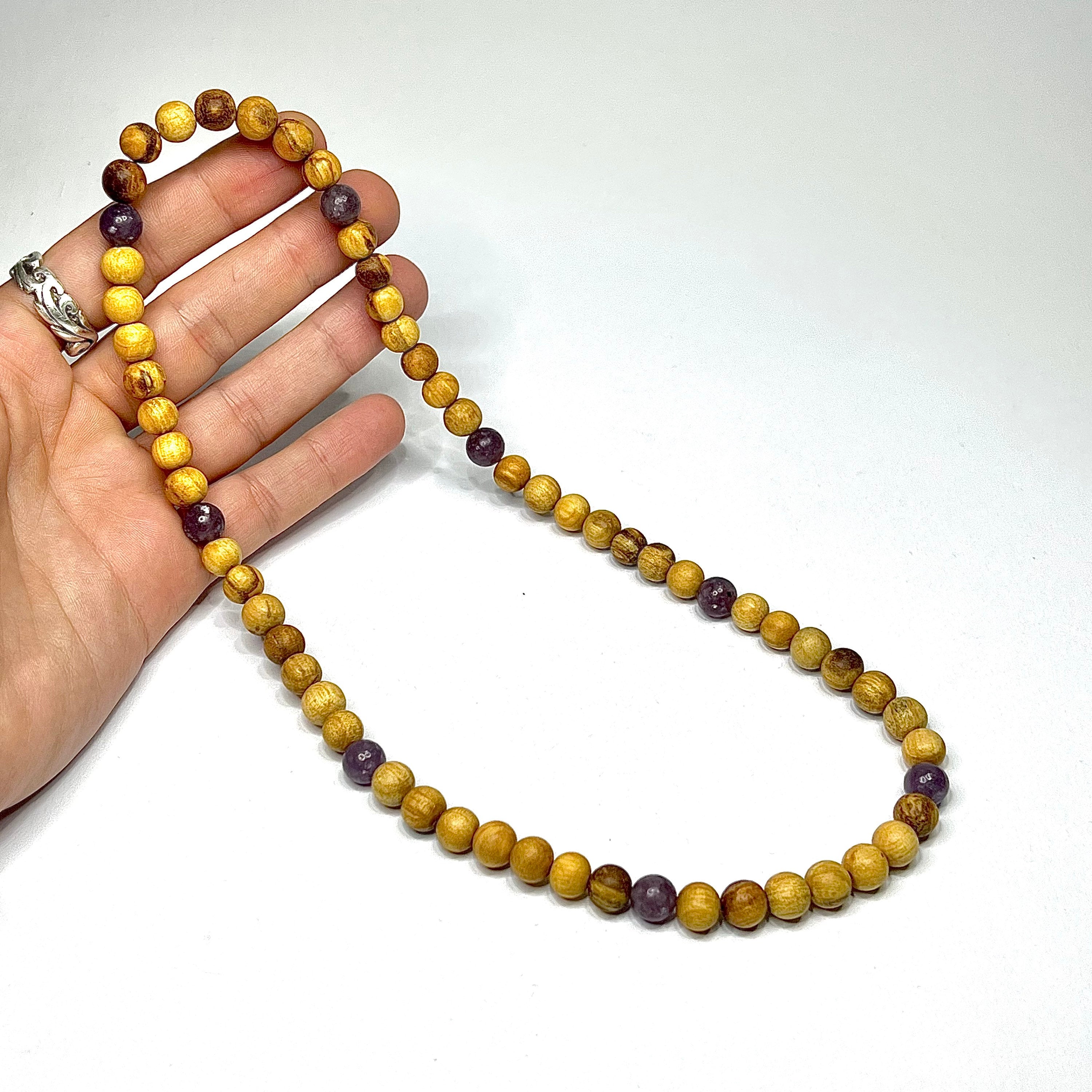 Palo Santo Wood Necklace With Lepidolite Beads