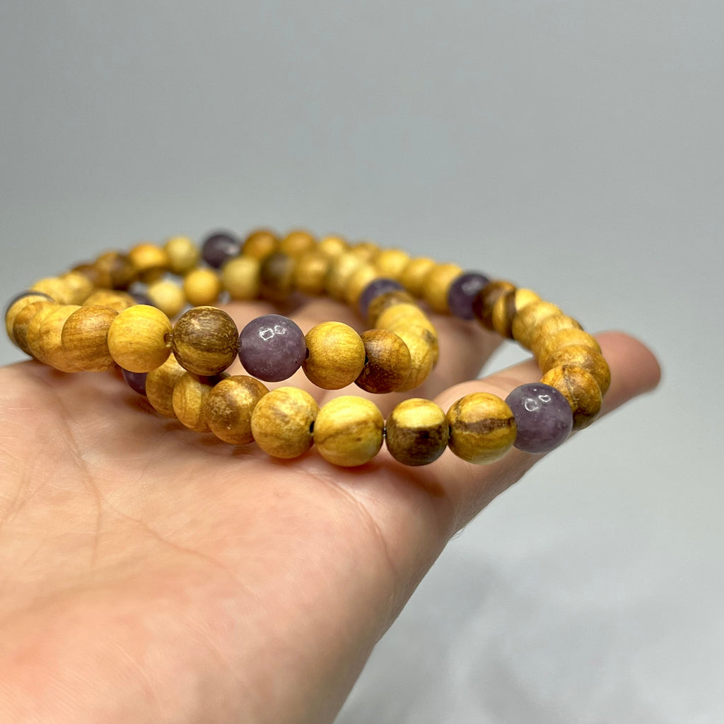 Palo Santo Wood Necklace With Lepidolite Beads