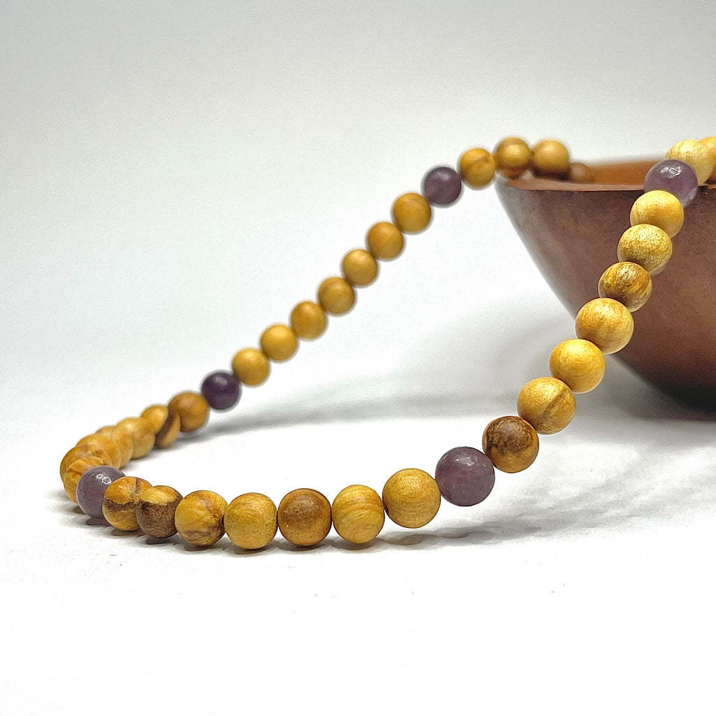 Palo Santo Wood Necklace With Lepidolite Beads