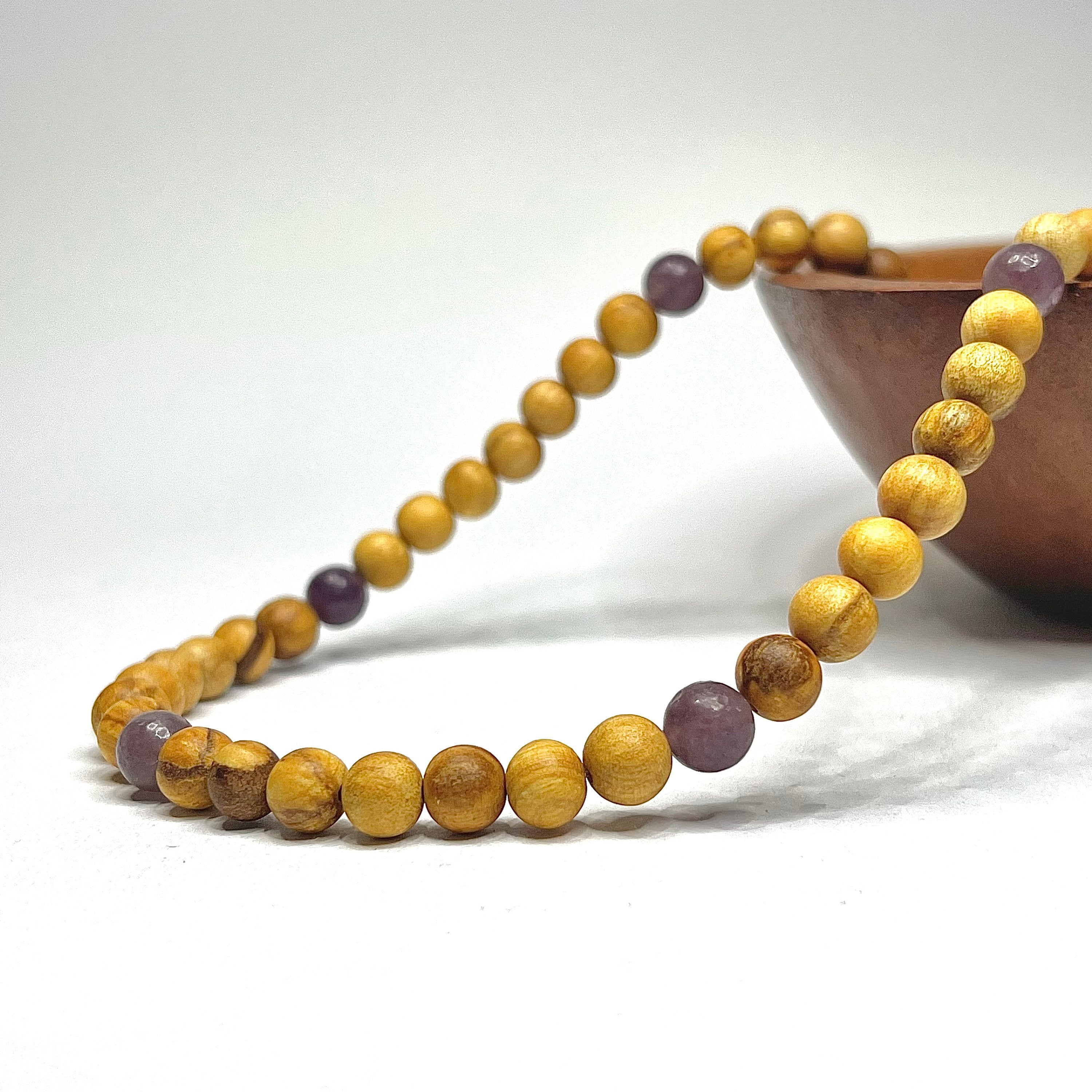 Palo Santo Wood Necklace With Lepidolite Beads