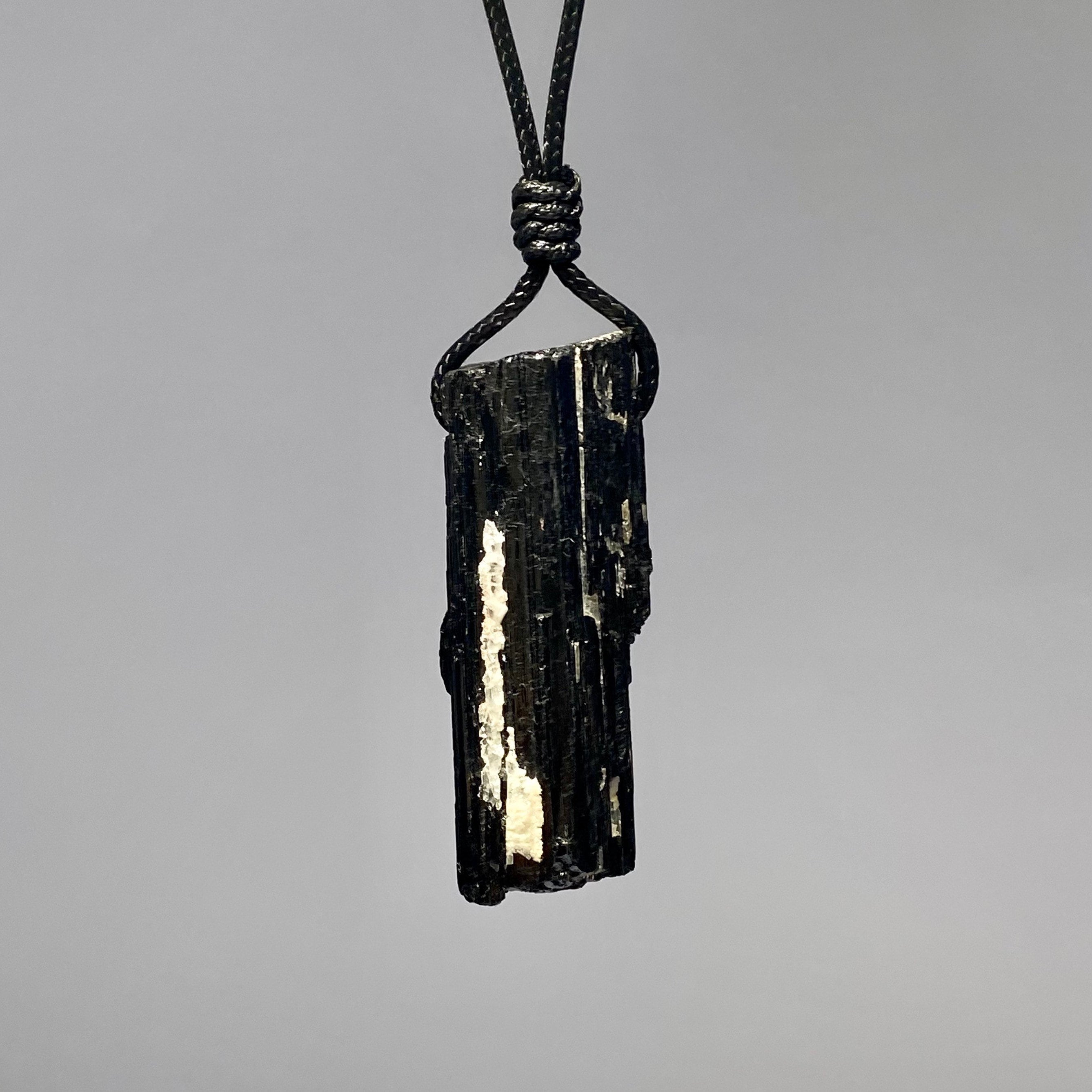 Black Tourmaline Crystal Cord Necklace: 30' Adjustable Gemstone Necklace