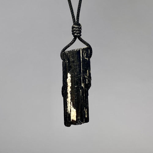 Black Tourmaline Crystal Cord Necklace: 30' Adjustable Gemstone Necklace
